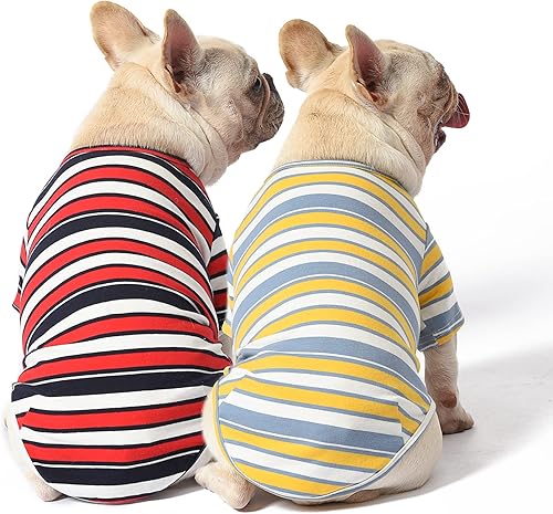 Miniatura 8 de Camisas para perros, chaleco de algodón a rayas, ropa elástica sin mangas para perros pequeños, paquete de 2 camisetas suaves y transpirables para