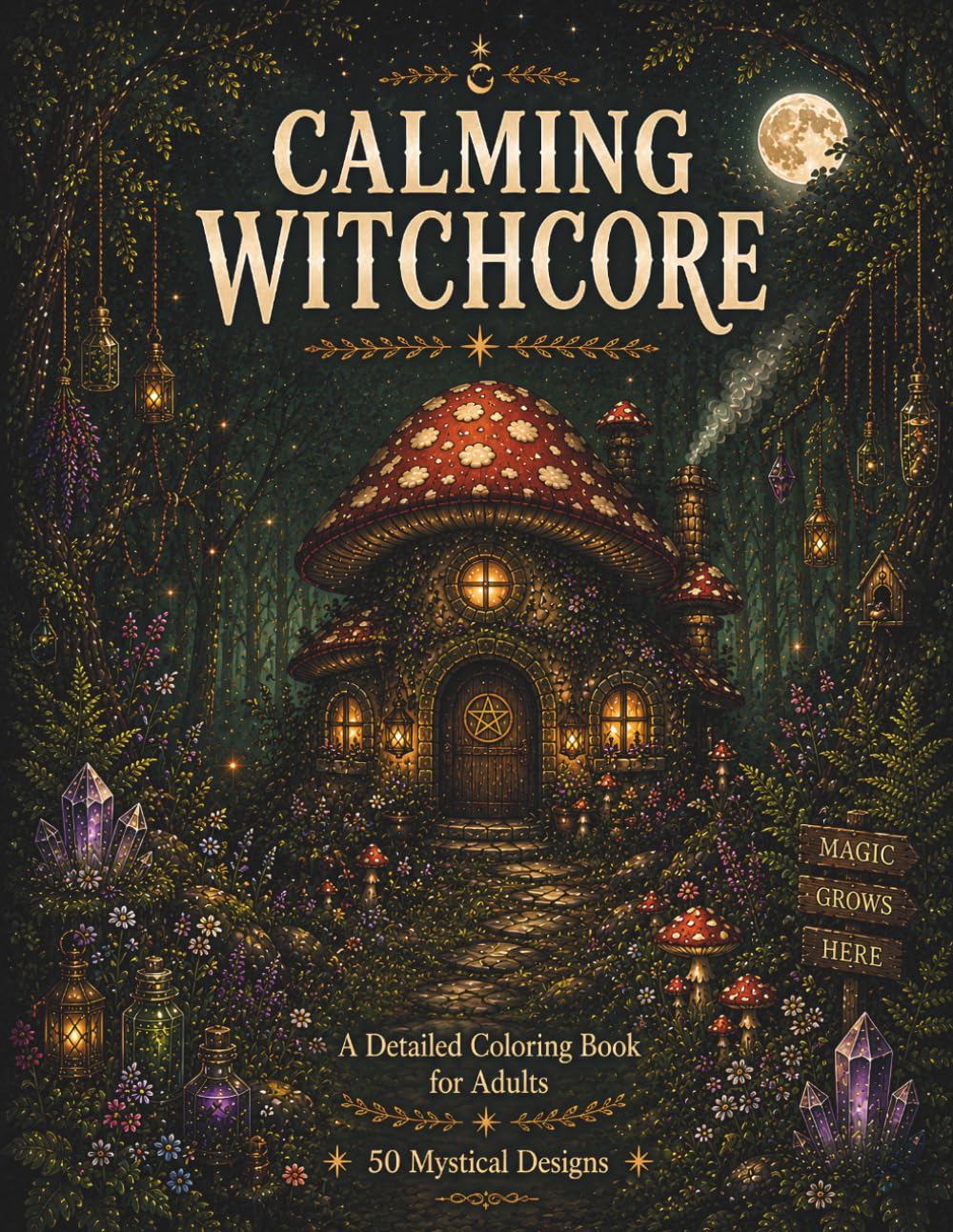 Calming Witchcore: A Detailed Cozy Witchy Cottagecore Coloring Book for Adults with 50 Mystical Designs of Magical Mushrooms, Crystals, Herbs, ... Mindfulness (Calming Nature Coloring Books)