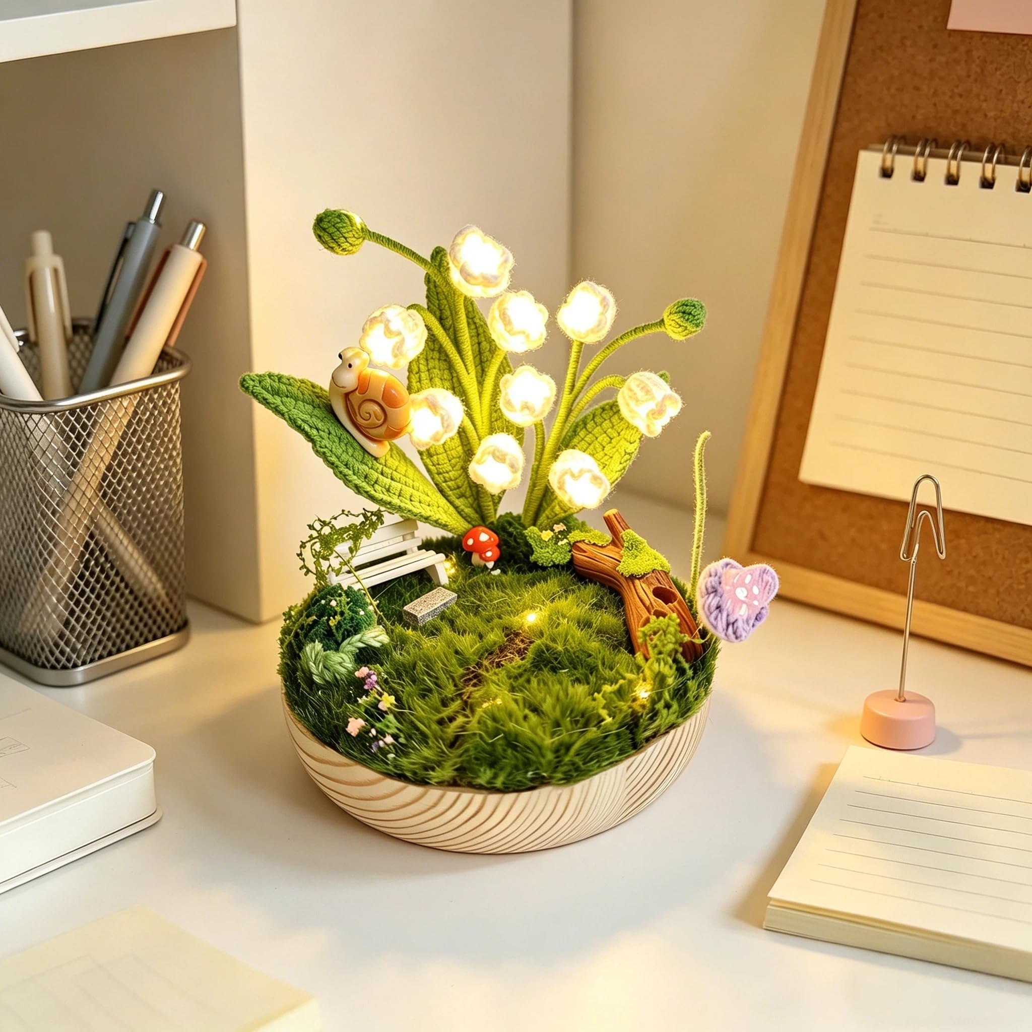 Crochet Lily of the Valley Night Light, Handmade Cordless Table Lamp