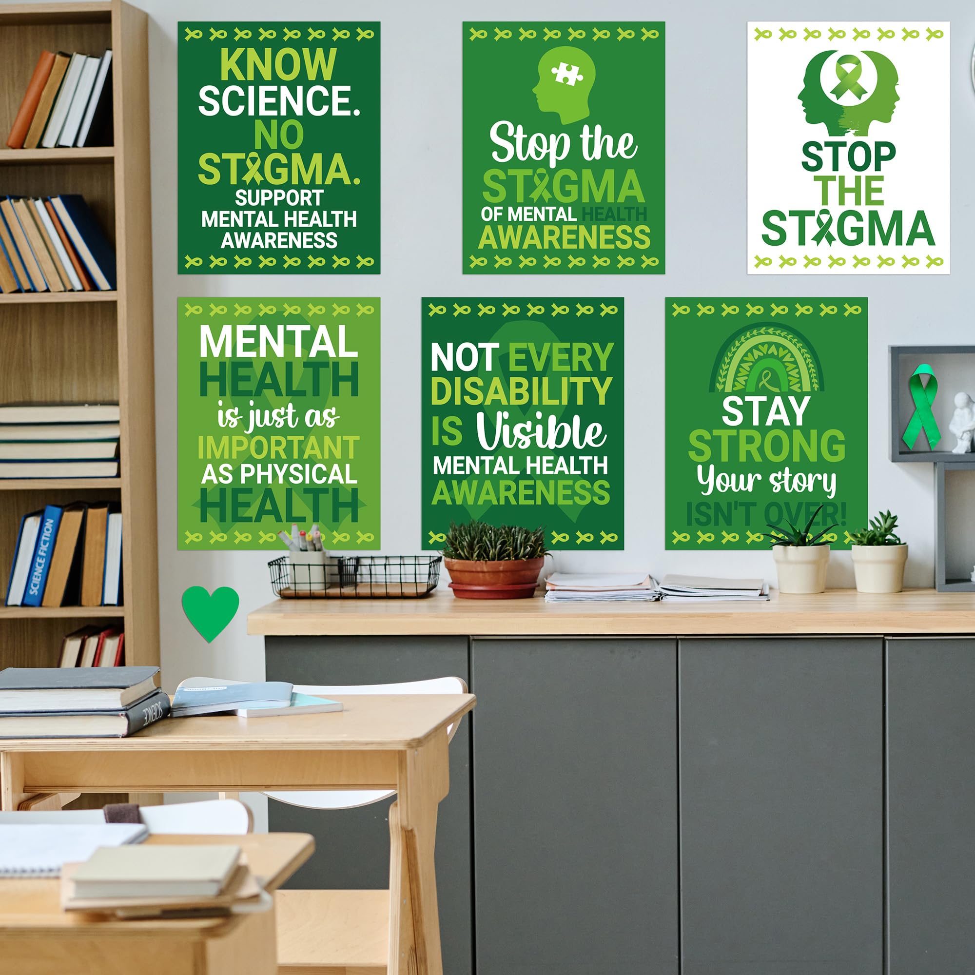 CPicdn 8Pcs Mental Health Posters, Unframed Mental Health Awareness Poster 8x10 Inch Wall Art Prints Decor Positive Quotes Green Ribbon Decorations for Classroom School Therapy Counseling Office - Image 7