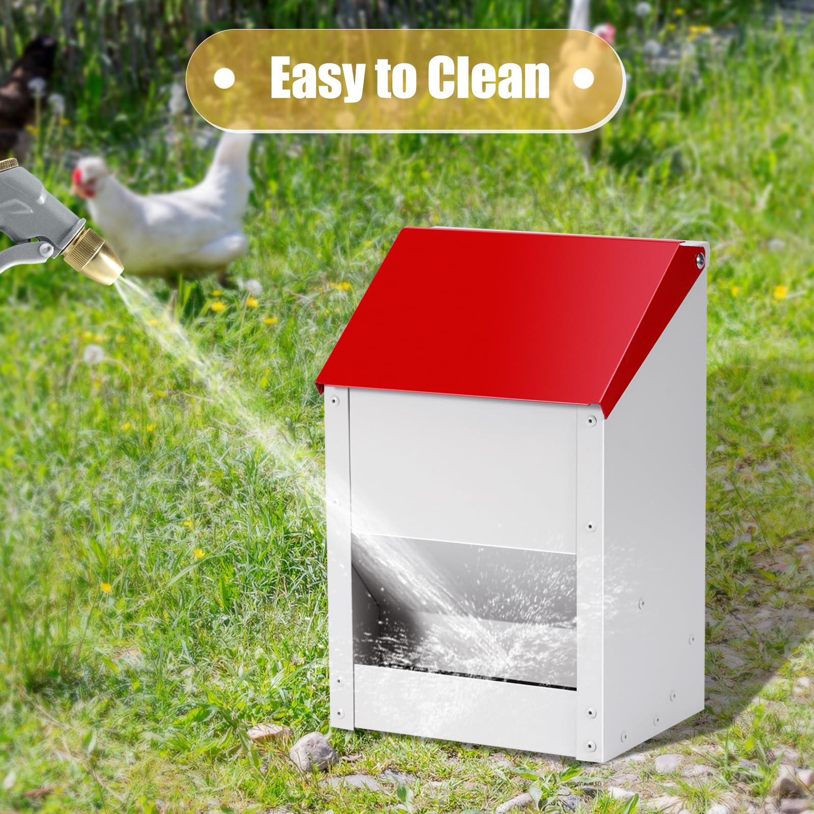 Automatic Chicken Feeder 10lbs Metal Chicken Feeder No Waste Wall Mounted Poultry Feeder Trough with Scoop for Chickens Ducks Quail Geese Pet - image 7