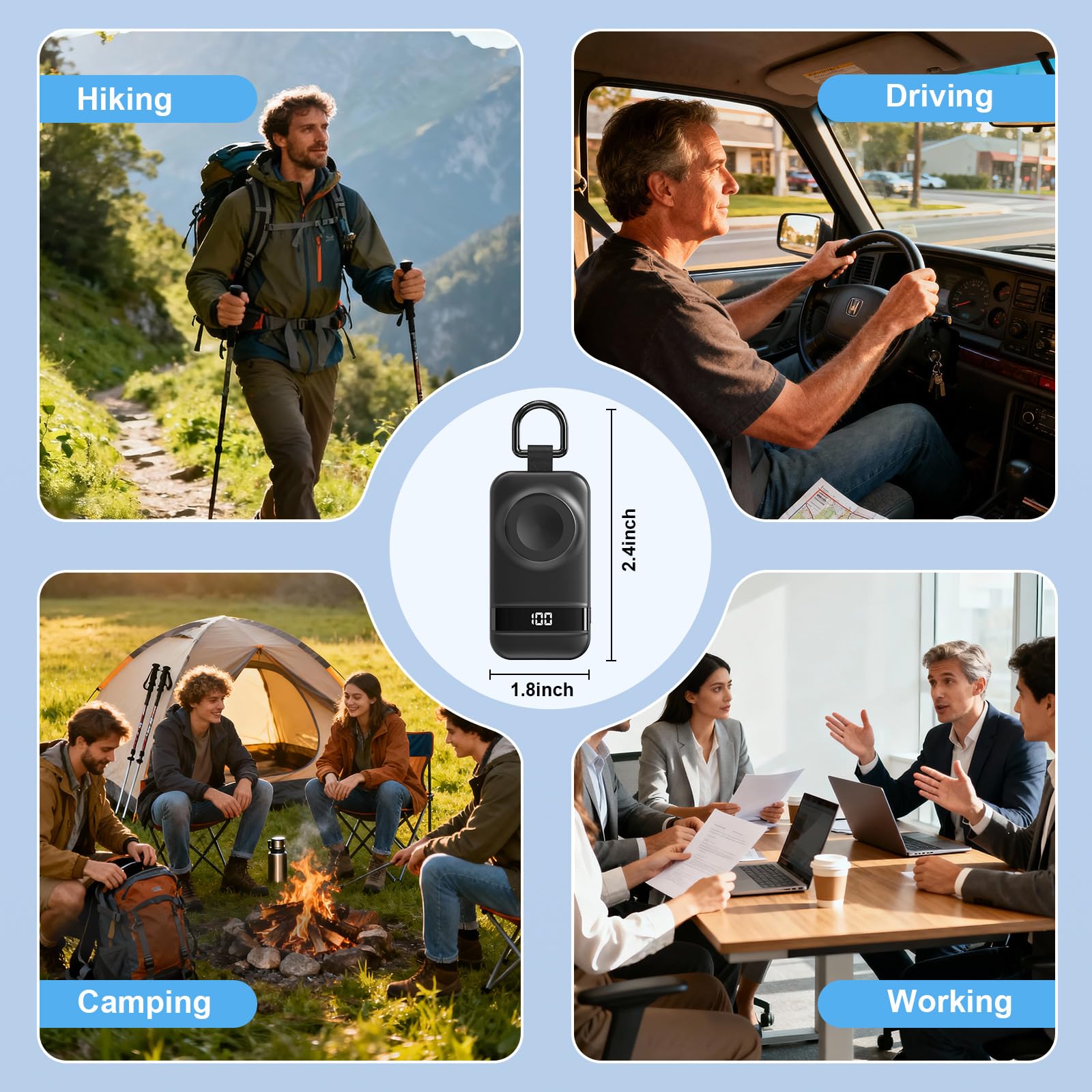 Caricabatterie portatile per Apple Watch, 2500 mAh e schermo digitale, caricabatterie magnetico a ricarica rapida per viaggi e portachiavi, funziona con Apple Watch Series (nero)