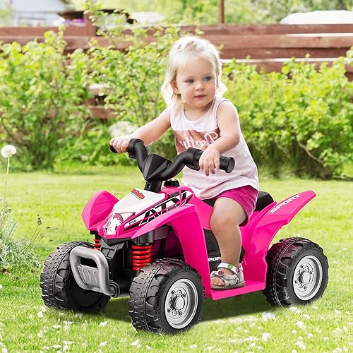 Vista 2 de OLAKIDS ATV para niños, vehículo eléctrico de 6 V para niños pequeños, auto motorizado de juguete de 4 ruedas para niños y niñas con luces LED, Coral
