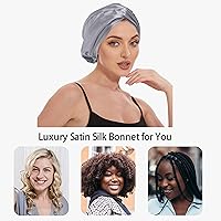 Vista 91 de Gorro de satén de seda ajustable para envolver el cabello para dormir, gorro de dormir de doble capa, turbante nocturno para cabello largo y rizado