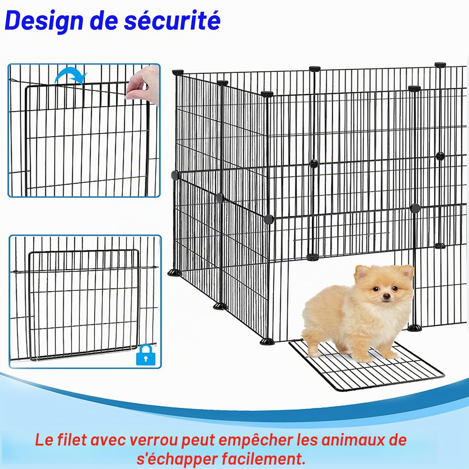 YRHome Enclos en treillis pour lapins, lapins, cochons d'Inde, cages pour petits animaux avec porte, roue libre, enclos pour petits animaux,142 x 72 x 72 cm, noir