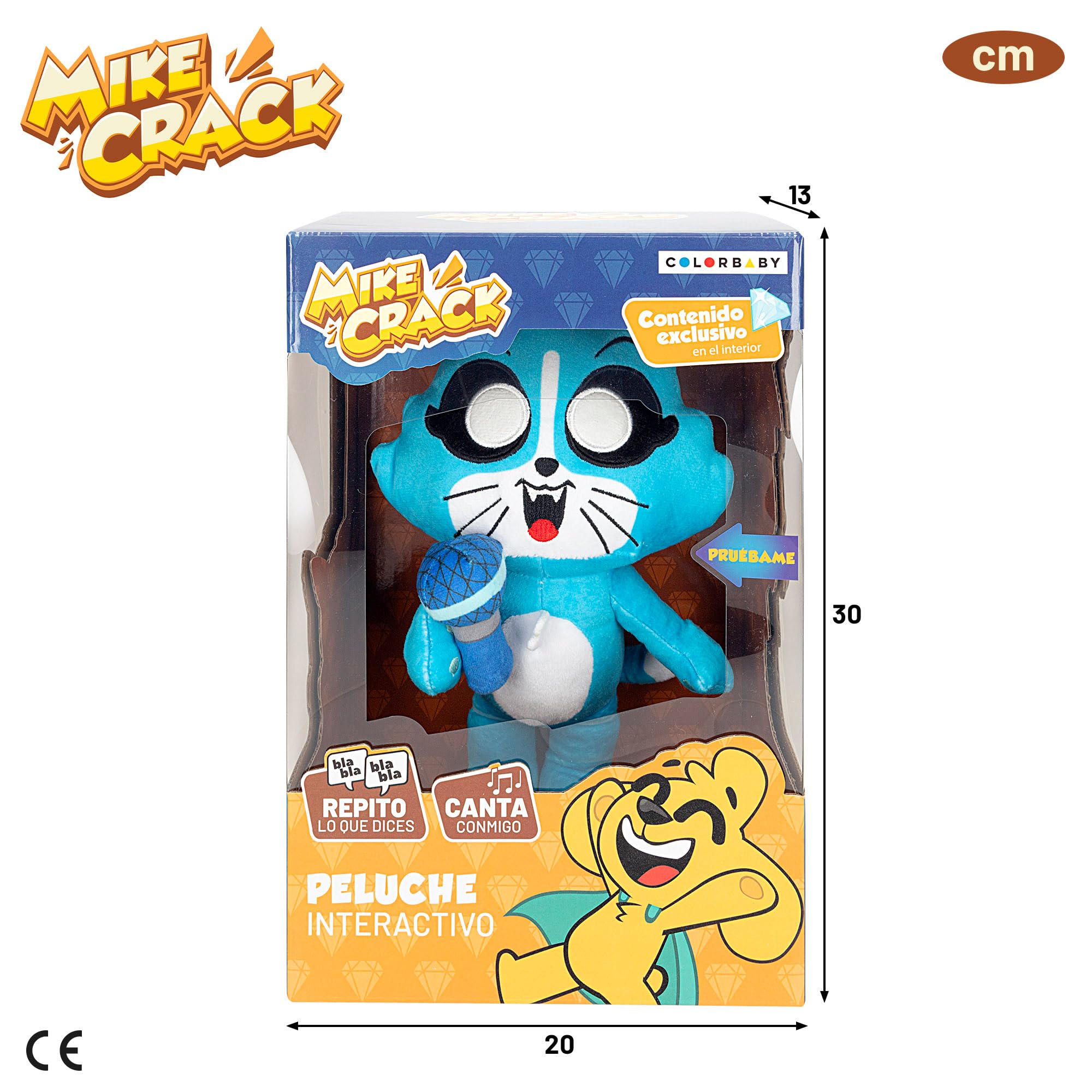 ColorBaby Mikecrack, Peluche Interactivo, Gatita Akela, con música, Grabación y reproducción de Voz, Juguete Personaje Youtube, 29 cm, Canta La Mejor canción, Repite lo Que Dices (85424)