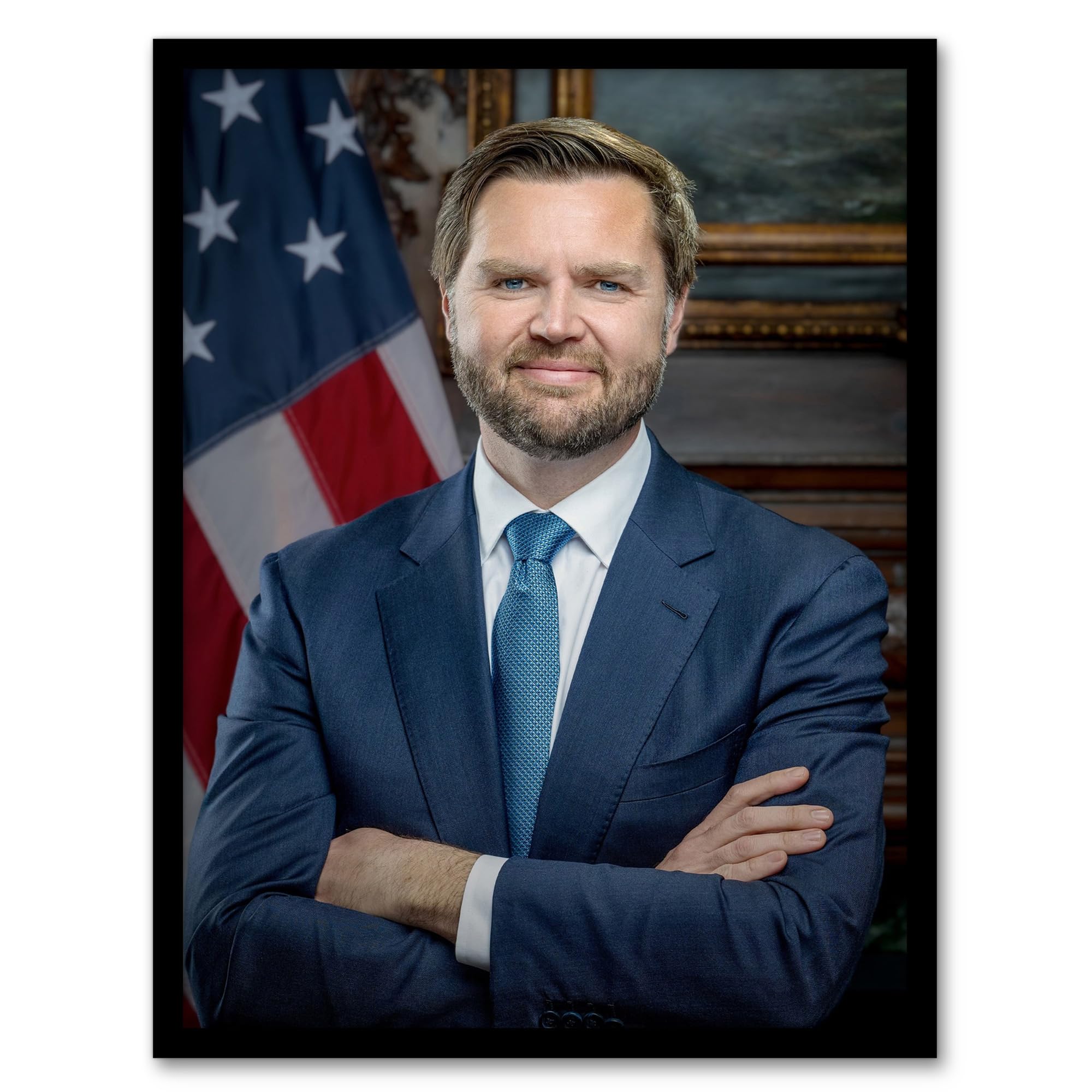 Artery8 Framed 12X16" United States 50Th Vice President Jd Vance Portrait Man Cave Art Print Framed Poster Wall Decor 12X16 Inch