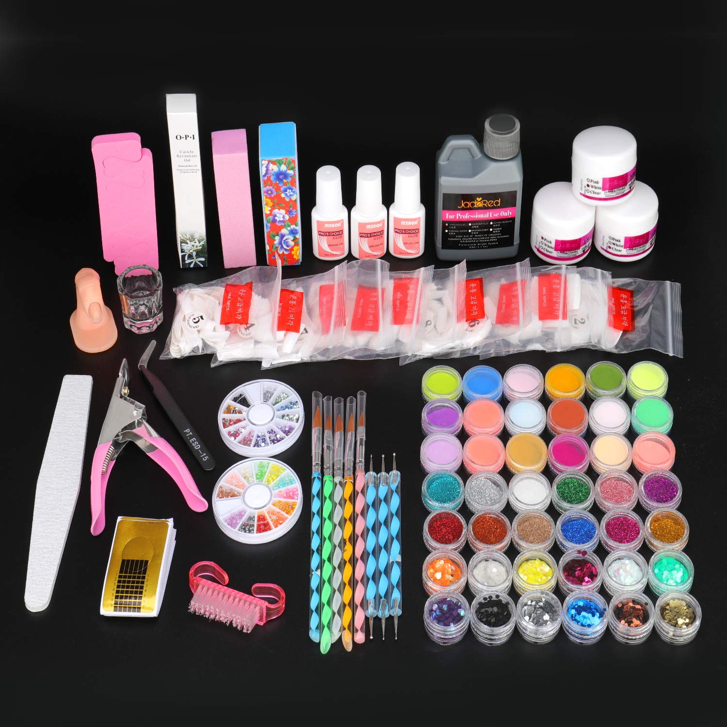 AngLink 43 in 1 Acrylic Nail Kit, Art Acrylic Nail Set Powder Liquid Brush Glitter Clipper File French Tips Nail Art Decoration Tools Professional Manicure Set