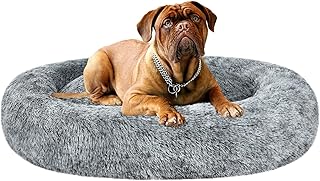 coohom Oval Calming Donut Cuddler Dog Bed,Shag Faux Fur Cat Bed Washable Round Pillow Pet Bed(30