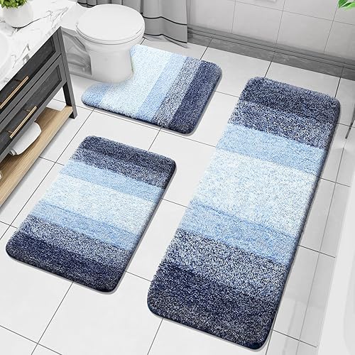 Arotive Juego de 3 alfombras de baño extrasuaves y absorbentes, lavables y secas a máquina, tapetes para baño, inodoro, bañera y ducha, de 24 x 16,