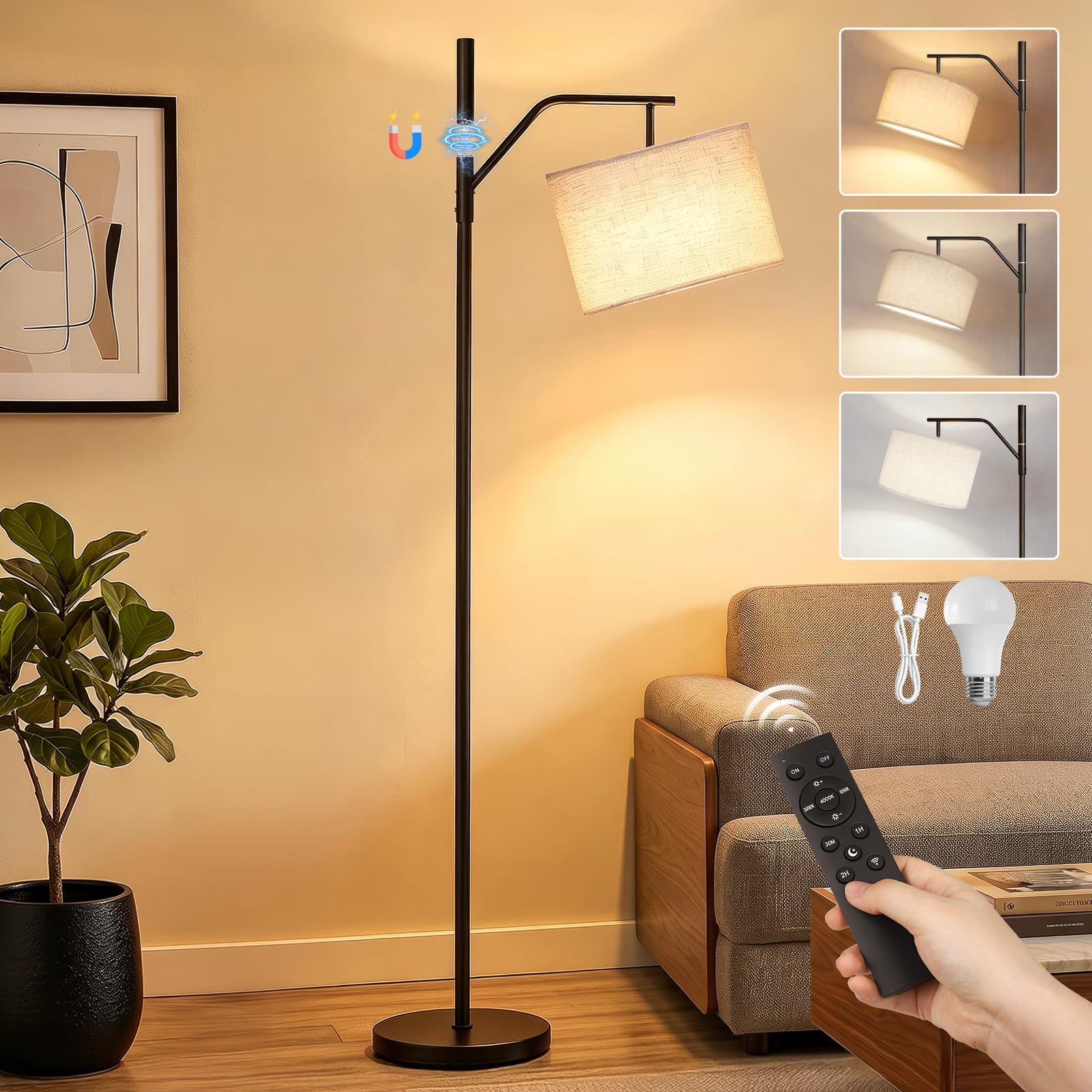TaoFiaCo 168 cm Lampada da Terra a LED Ricaricabile per Soggiorno, Beige | Lampada Moderna Ad Arco, 3 Temperature di Colore, Telecomando, Piantana per Camera da Letto Ufficio, Lampadina LED Inclusa
