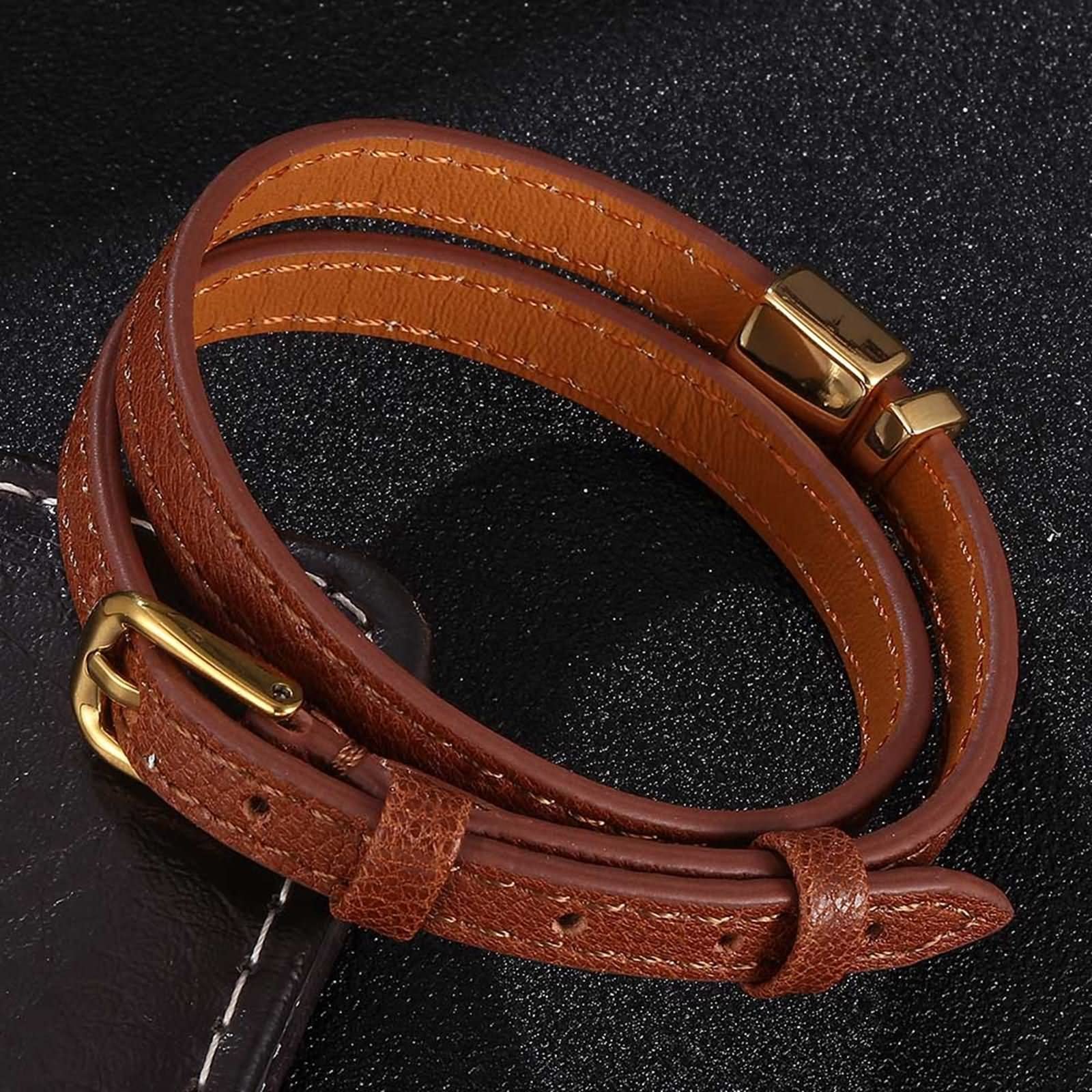 Pulsera Brazalete Hombre, Pulsera Joya Hombre Pulsera de Cuero Doble Acero Inoxidable para El Dia de San Valentin