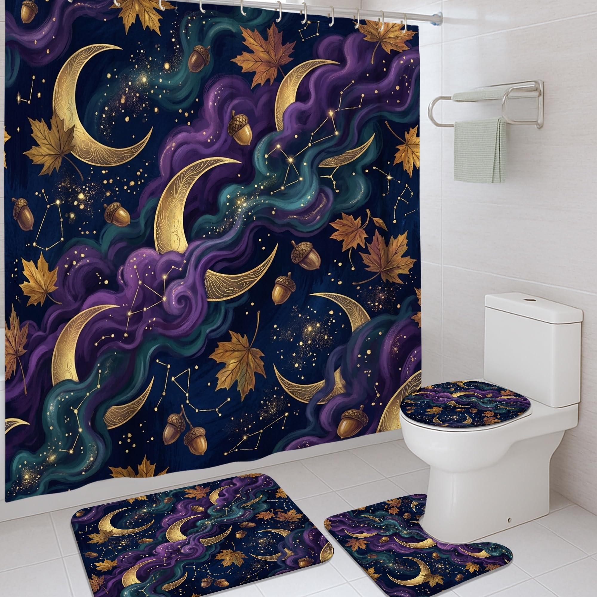 Rideau de douche anti-éclaboussures feuilles bohème polyester 183cm