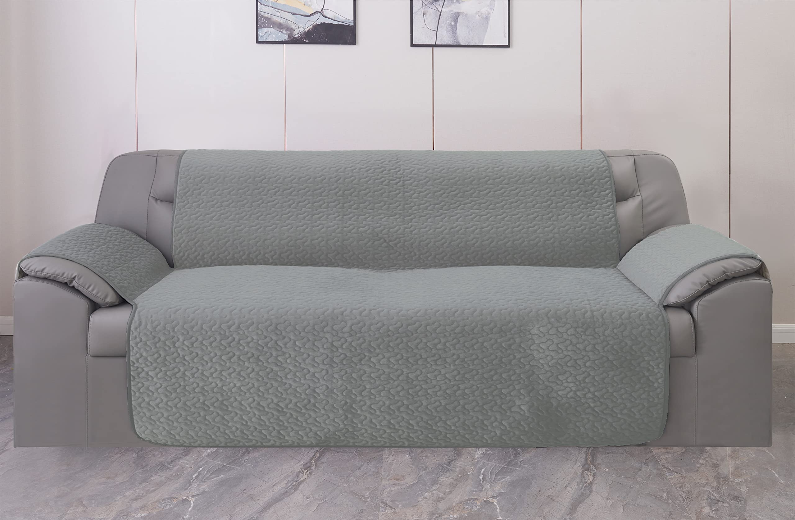 GFD Textiles - Cubre Sofa 4 Plazas 190 cm, Funda para Sofá Ajustable, Forros para Sofás Antideslizante, Fundas Sofá Acolchado, Protector Sofá Duradero Perros Gatos Mascotas (4 plazas, Gris)