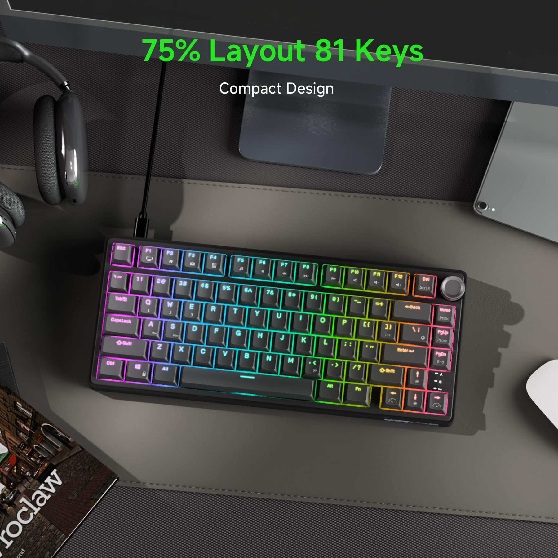 RK  KLUDGE R75 メカニカルキーボード 有線 日本語配列 Amazon | RK ROYAL KLUDGE R75 有線ゲーミングキーボード ボリューム