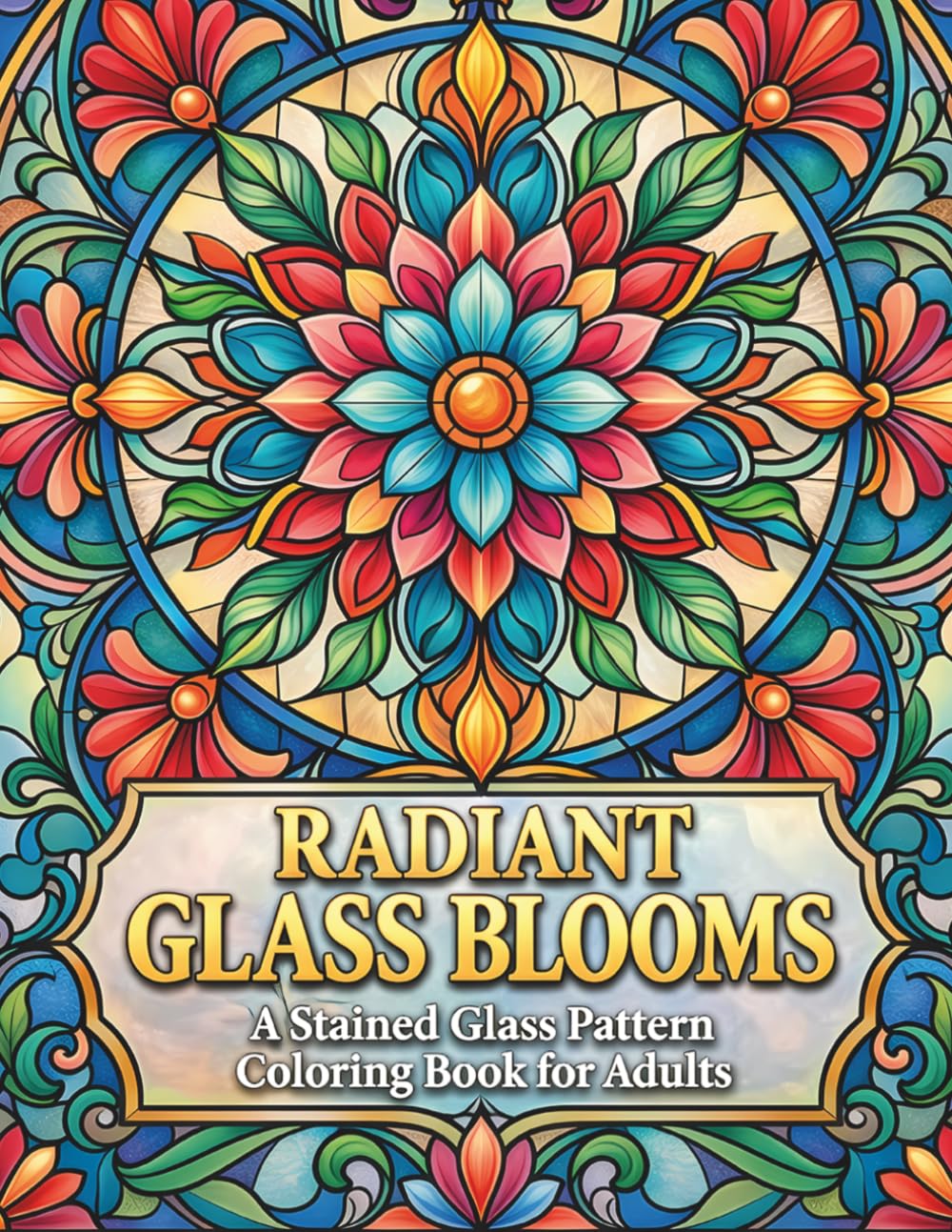 Radiant Glass Blooms: A Stained Glass Pattern Coloring Book for Adults