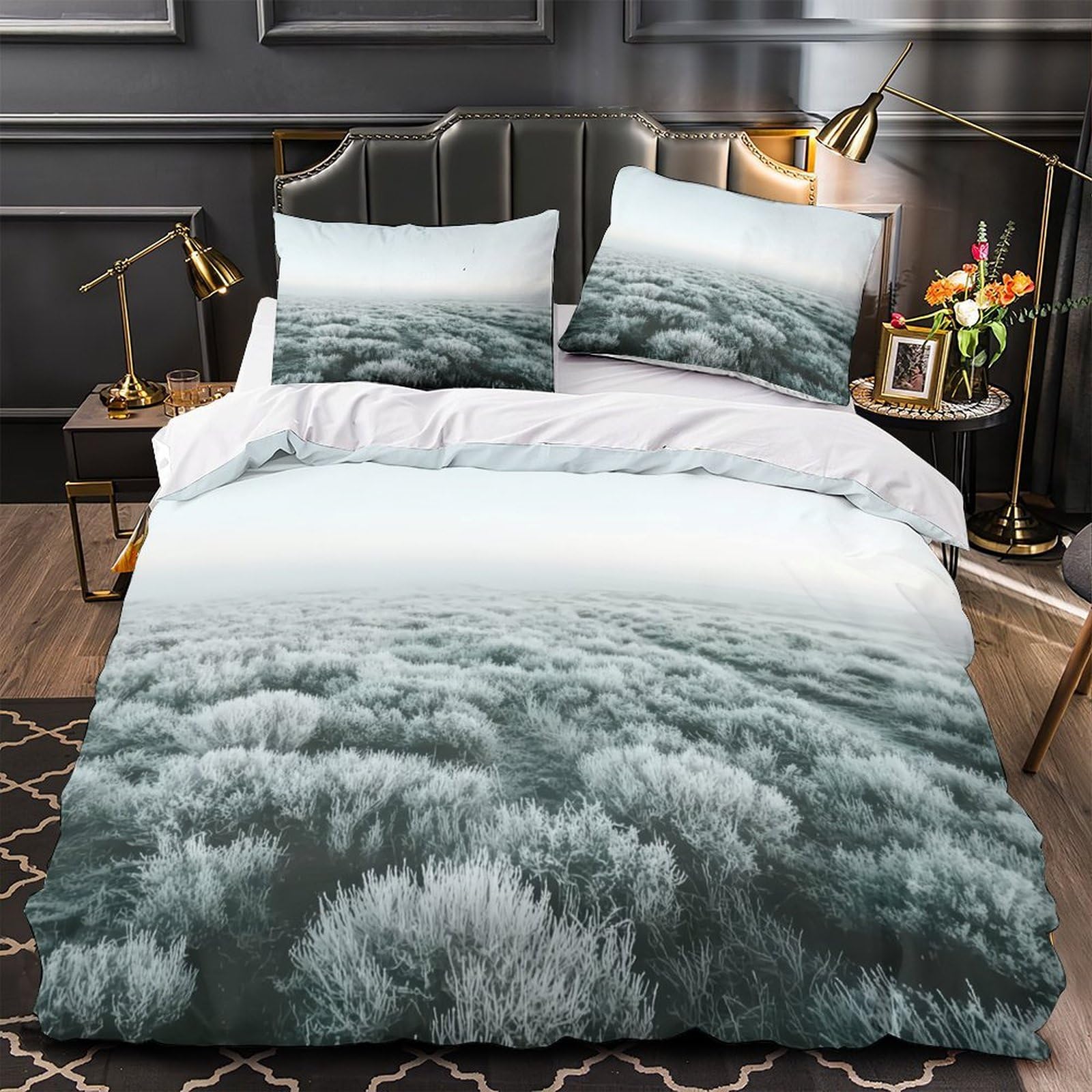 MMDASBVPE Frost-covered-fields Duvet Cover 3D Design Printed Anti-allergic 3 Pieces Bedding Set Zipper Quilt Cover Hotel Quality Wrinkle-Resistant for Adults Kids Women Teens Youth Single（135x200cm）