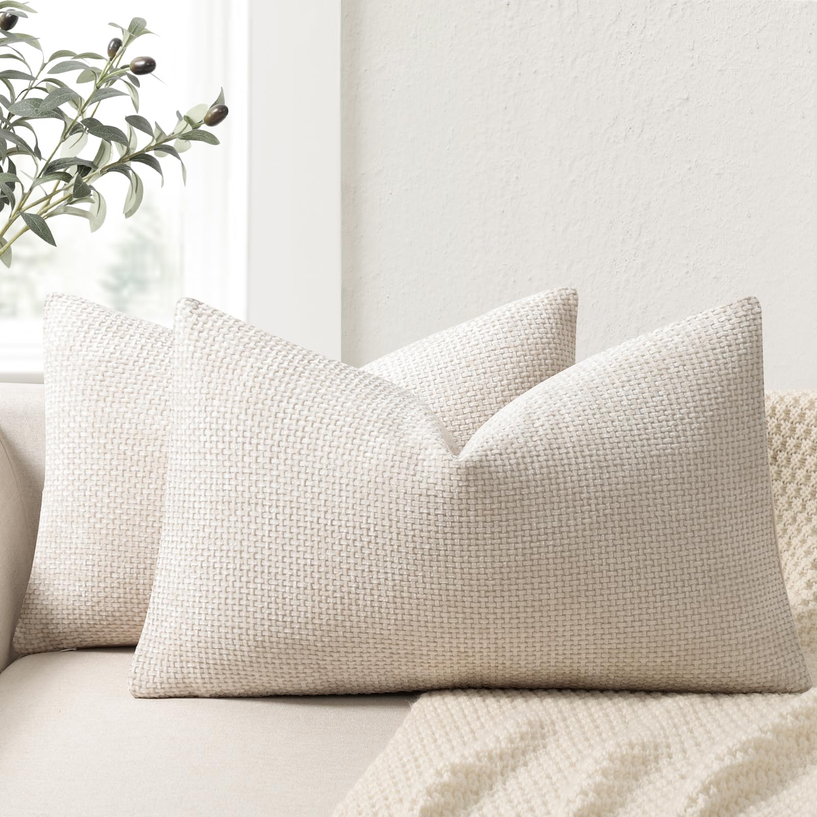 ZWJD Cushion Covers 30x50cm 2 Pack – Soft Chenille Decorative Pillow Cases Beige Sofa Cushion Covers for Couch, Bed and Living Room Home Decor Throw Pillow Covers — image 1