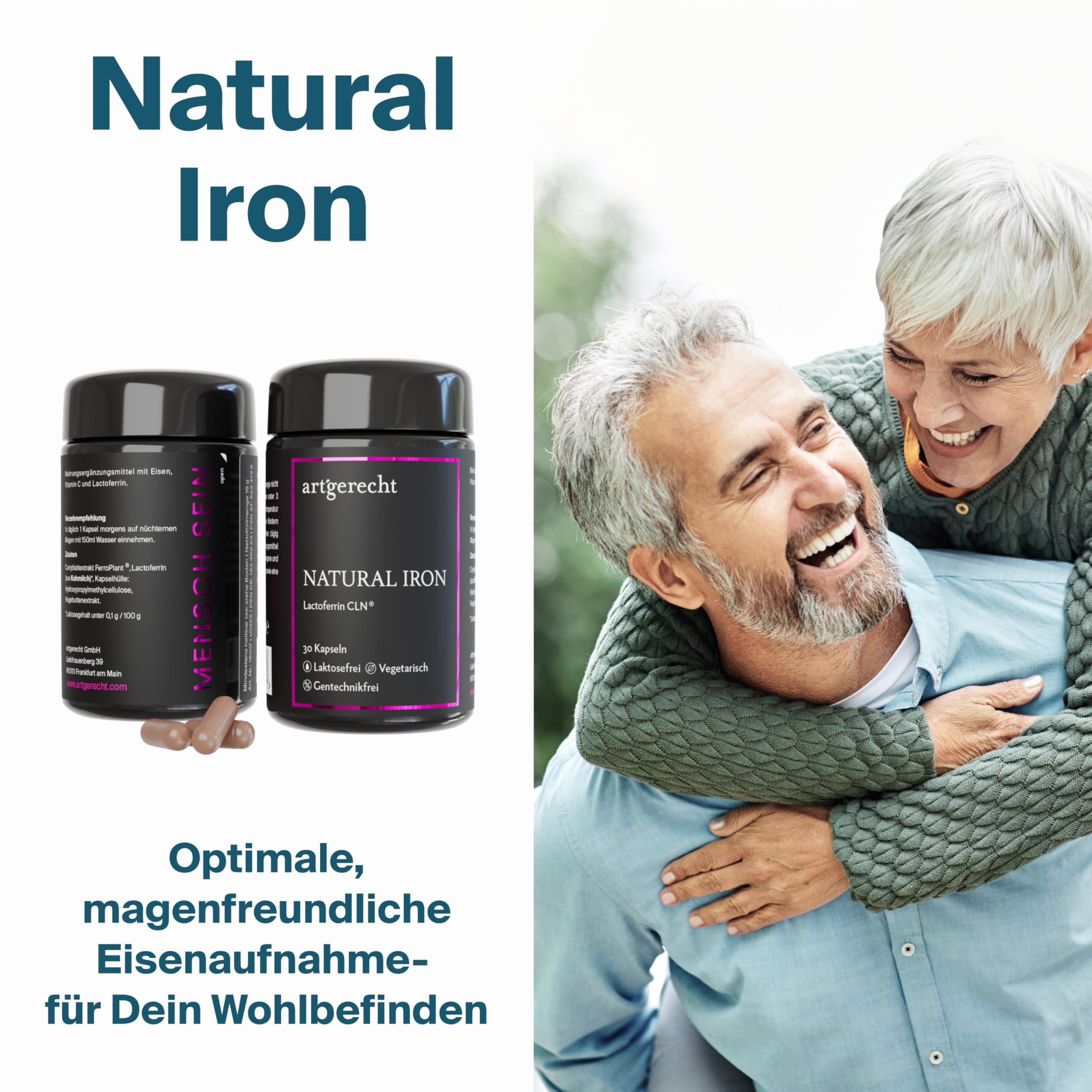 Natürliches Eisen mit Lactoferrin CLN® & Vitamin C | 30 Kapseln | optimale Eisenaufnahme & gute Verträglichkeit | Eisenpräparat bei Eisenmangel | Ohne künstliche Zusätze | NATURAL IRON