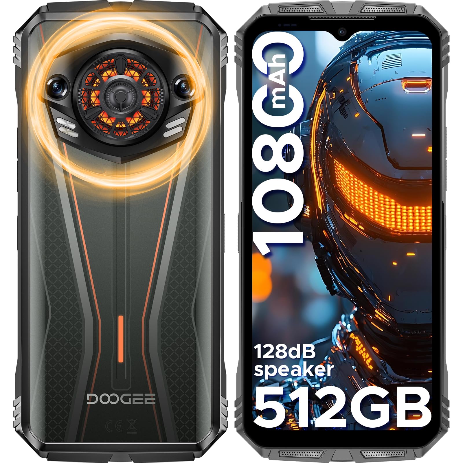 DOOGEE S Punk Pro Outdoor Handy 20GB+512GB/2TB, 128dB Lautsprecher,10800mAh/33W Outdoor Smartphone Ohne Vertrag Android 14, 6.6'' FHD+ baustellenhandy mit LED Lichteffekt 50MP+16MP/Dual SIM/NFC/OTG
