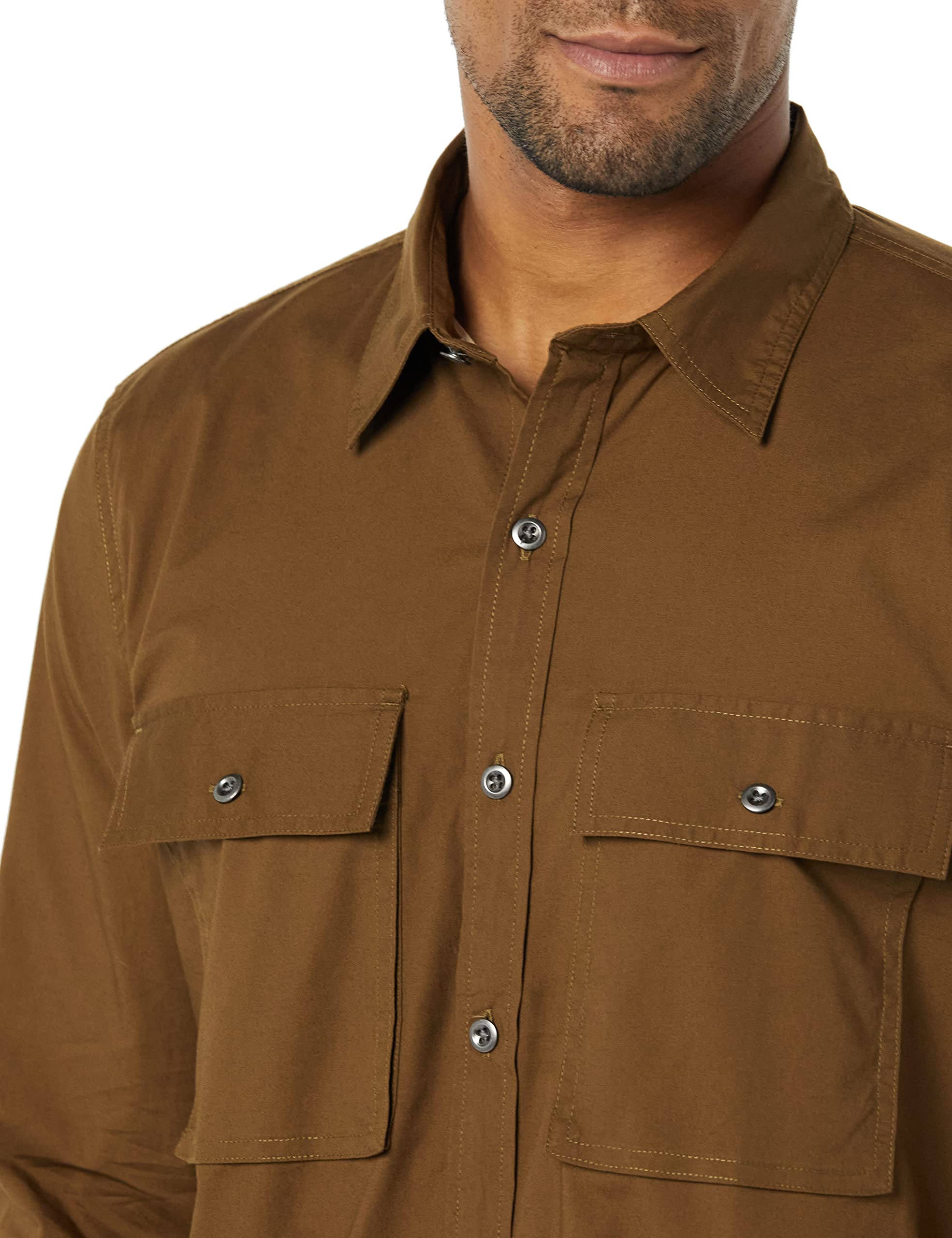 Amazon Essentials Hombre Camisa utilitaria de Manga Larga con Dos Bolsillos y Corte estándar