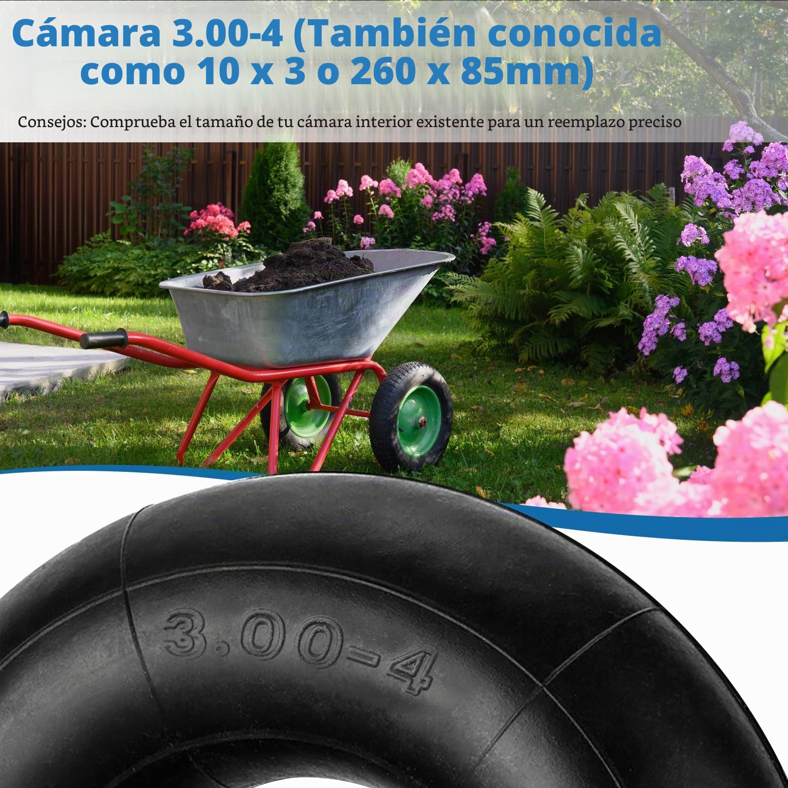 2 cámaras de Aire 3.00-4 para Carretilla de Mano, neumáticos de 260 x 85 cm con TR87, Cámara de Goma para neumáticos, Cámara de Carretilla de Mano con válvula Angular, Neumático de Carretilla de Mano