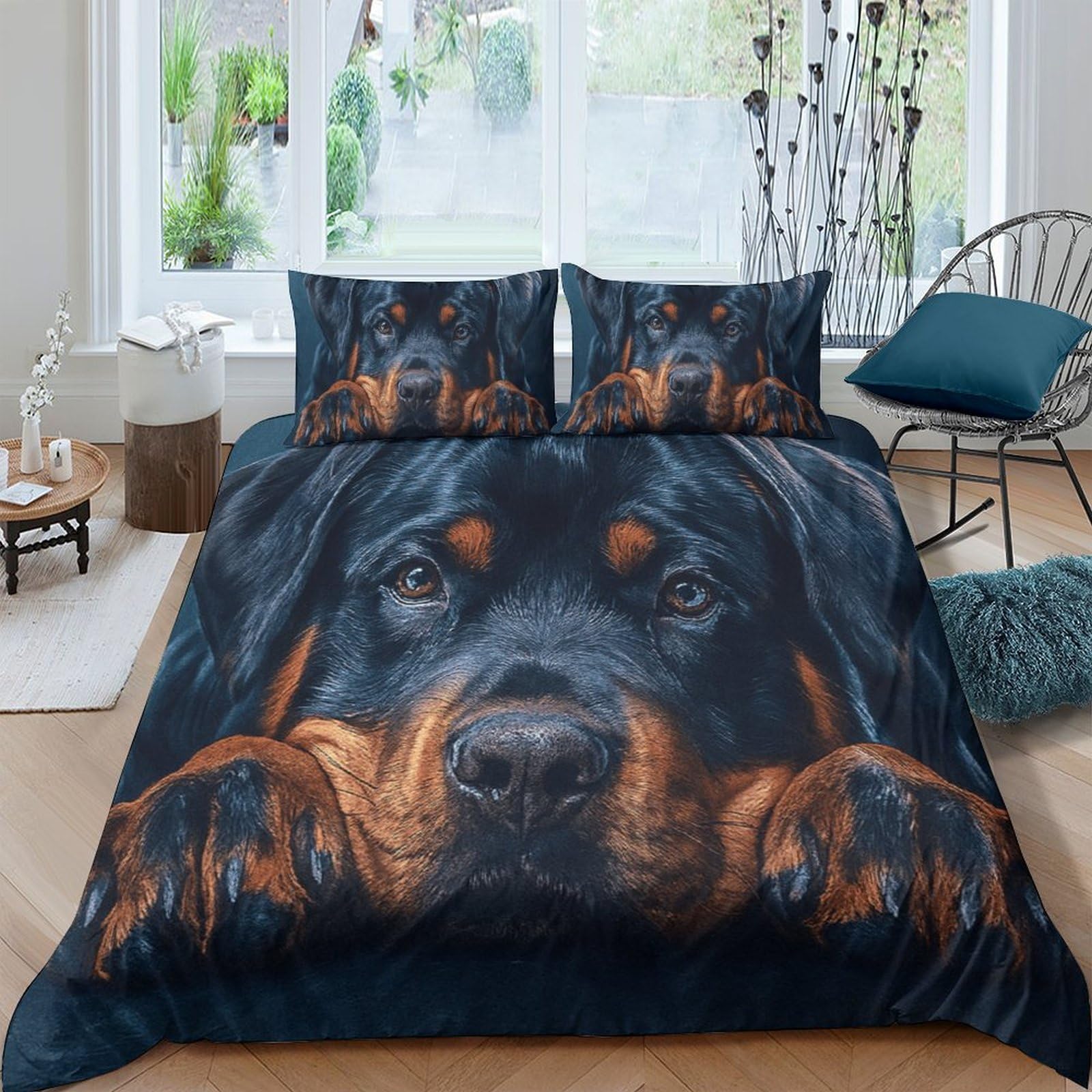 Ctjqhvkz Style-8 3D Printed Rottweiler Dog Fitted Sheet Microfiber Soft Bedroom Decor Black Brown Bed Cover For Adult Youth Single（135X200cm）