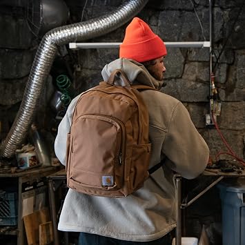 Carhartt 25L Classic Laptop Backpack, Durable Water-Resistant Pack W/ 16 Laptop Sleeve and Multiple Organizational Compartments, Carhartt Brown