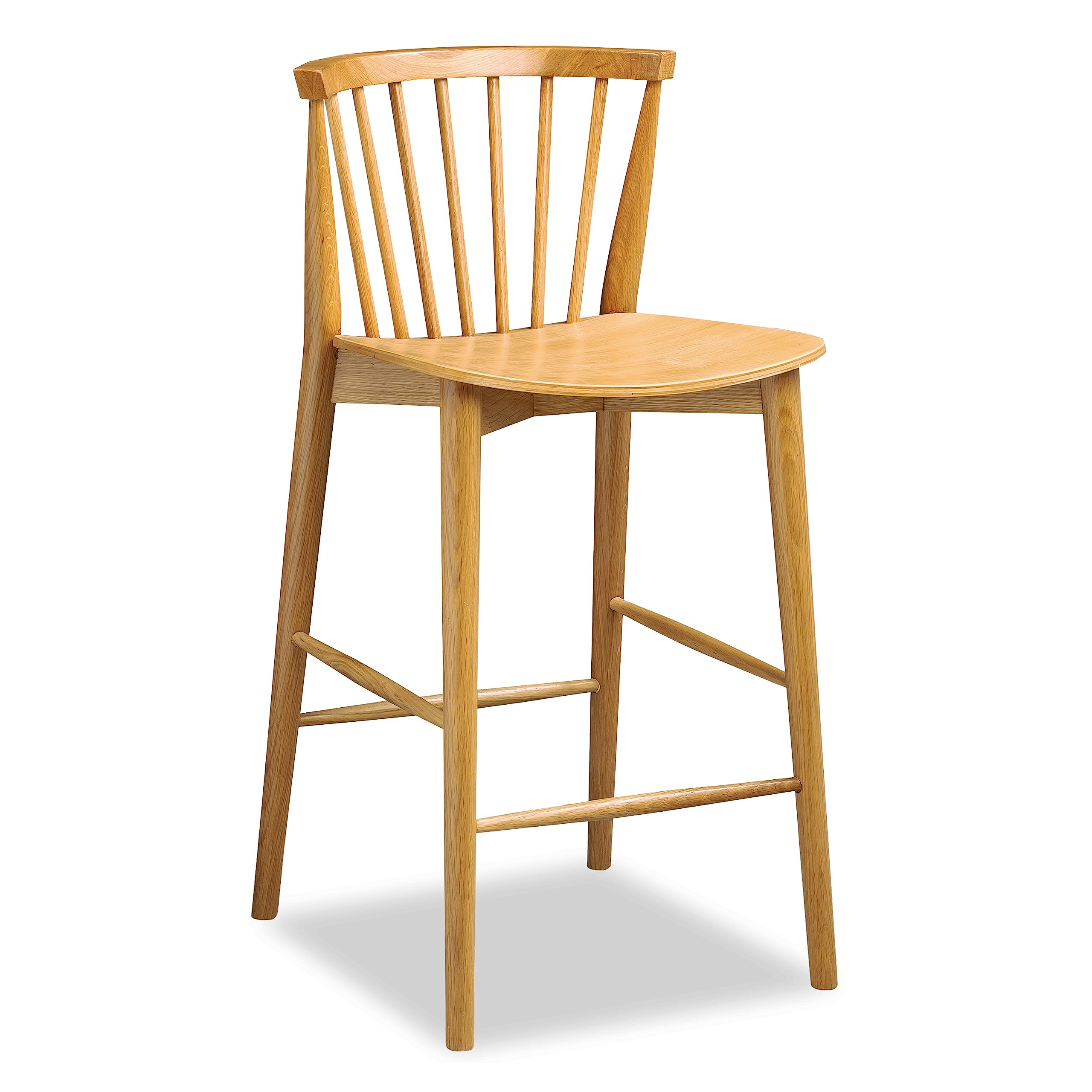 Poly & BARK Ligna Counter Stool Oak– Mid-Century Inspired Stool with Sculpted Spindle Back – Solid American Oak Frame and Engineered Wood Veneered