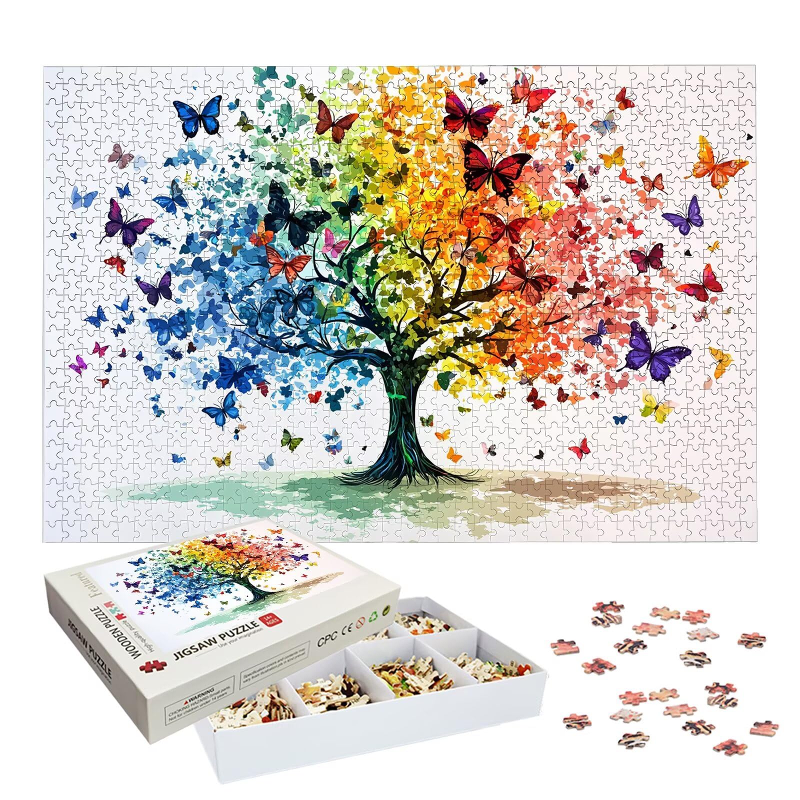 Puzzle 1000 Pièces Adultes, Puzzle Arbre de Vie pour Adulte et Enfants, Grand Puzzles Bois avec Boite, Jeu de Concentration pour Adultes, 1000 Pièces Puzzles Papillon pour Décoration Murale, -8246