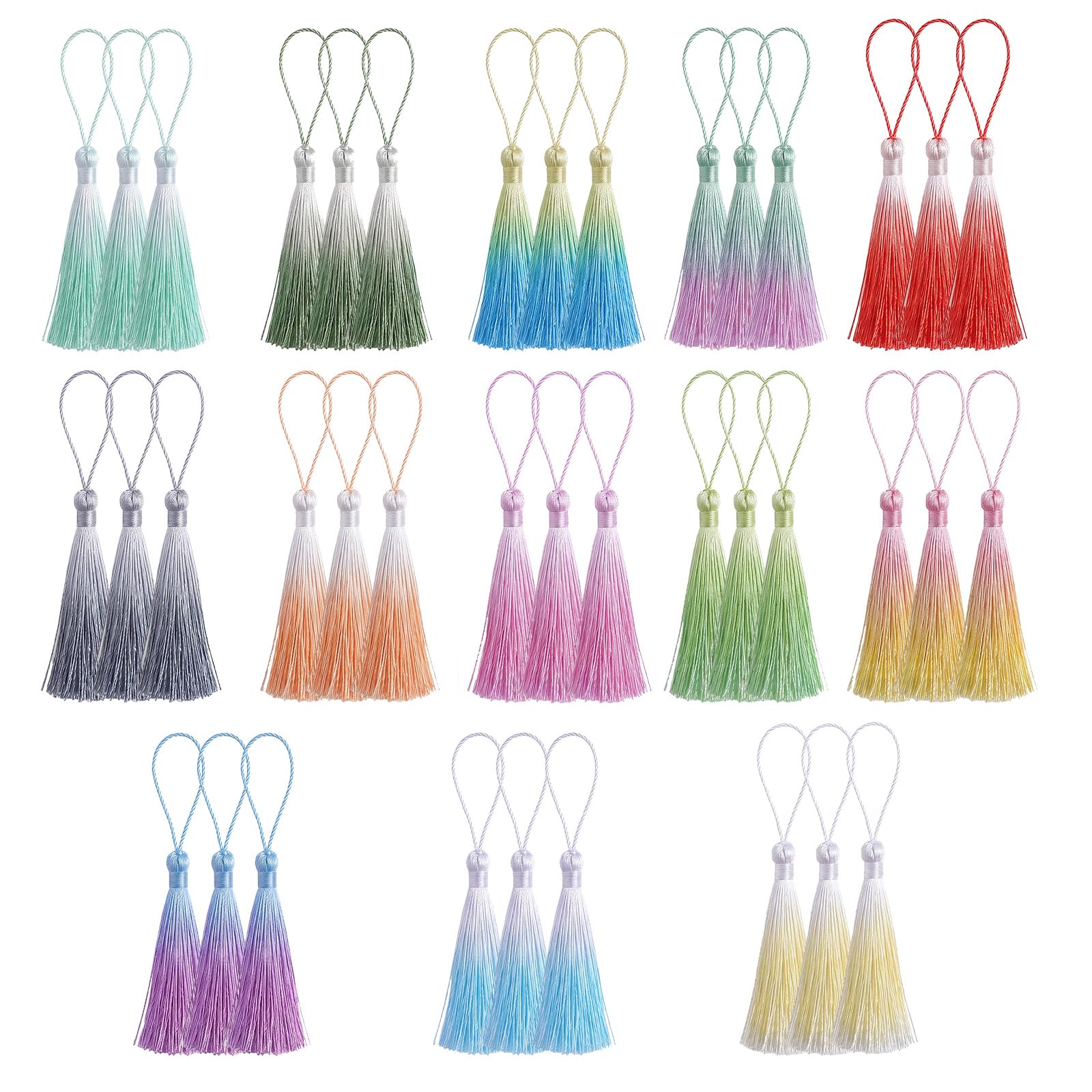 39 Pcs Bookmark Tassels, Tassels for Crafts with Cord Loops, Multicolor Silky Mini Tassel for Bookmarks DIY Keychain Jewelry Making(5 Inch)