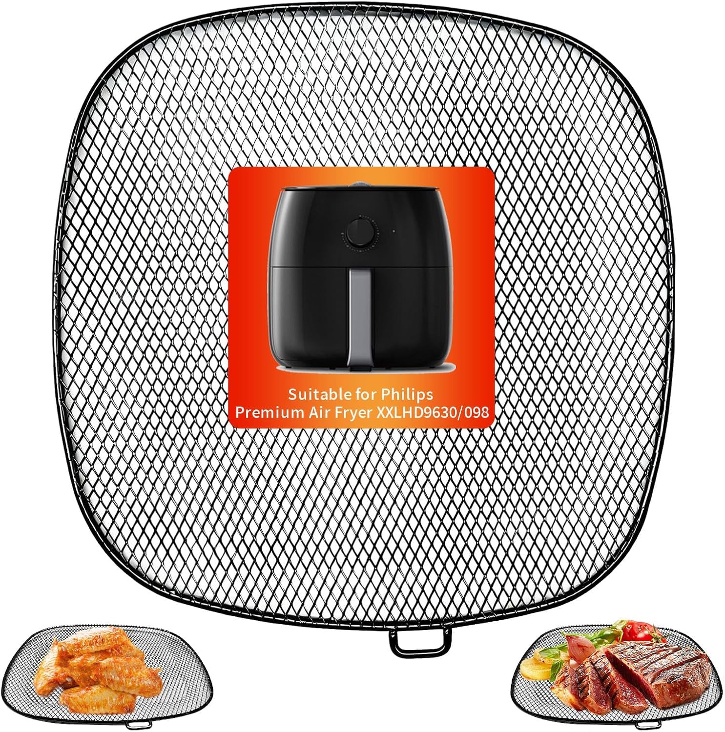 GCQ Air Fryer Zubehör für Philips HD9630 Airfryer XXL, 9"×8.6" SUS 304 Edelstahl Food Grade Air Fryer XXL Ersatzteile Korb Tablett für Philips HD9650 HD9656 HD9750 HD9860 Air Fryer