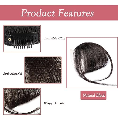 Miniatura 2 de Sinroy - Flequillo con clip para niñas, pelucas de cortina de cabello humano, extensiones de cabello natural corto con sienes, flequillo de aire