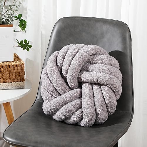 Miniatura 5 de Marsui 2 almohadas de nudo de 14 x 14 pulgadas, almohada decorativa para sofá y dormitorio, almohada de felpa con nudo, cojín suave hecho a mano
