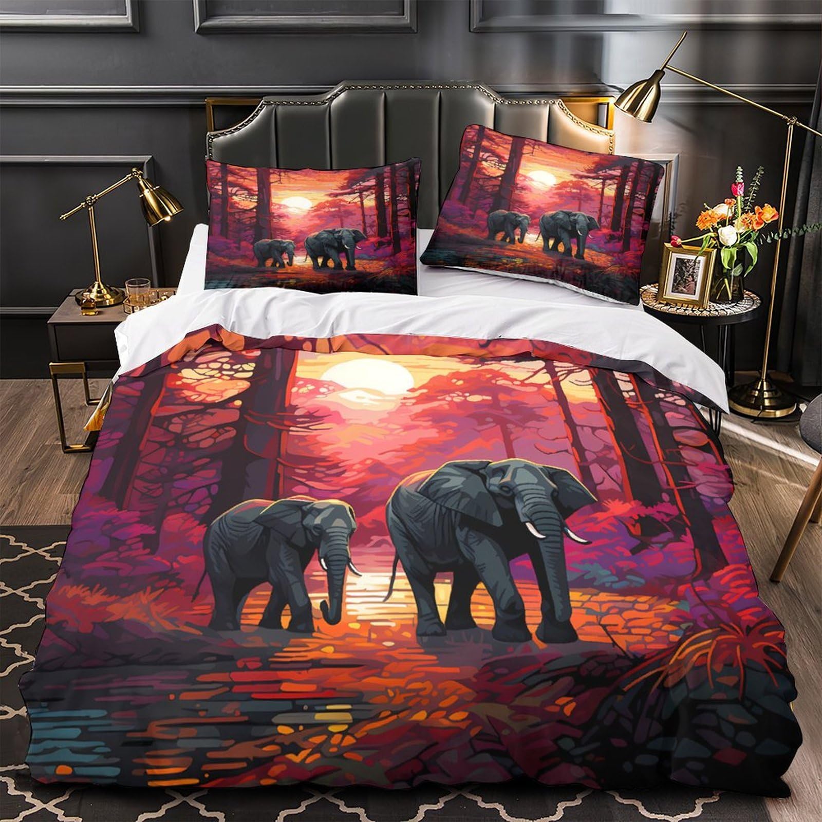 Housse de couette éléphant en microfibre king size 220x240 cm parure de lit premium