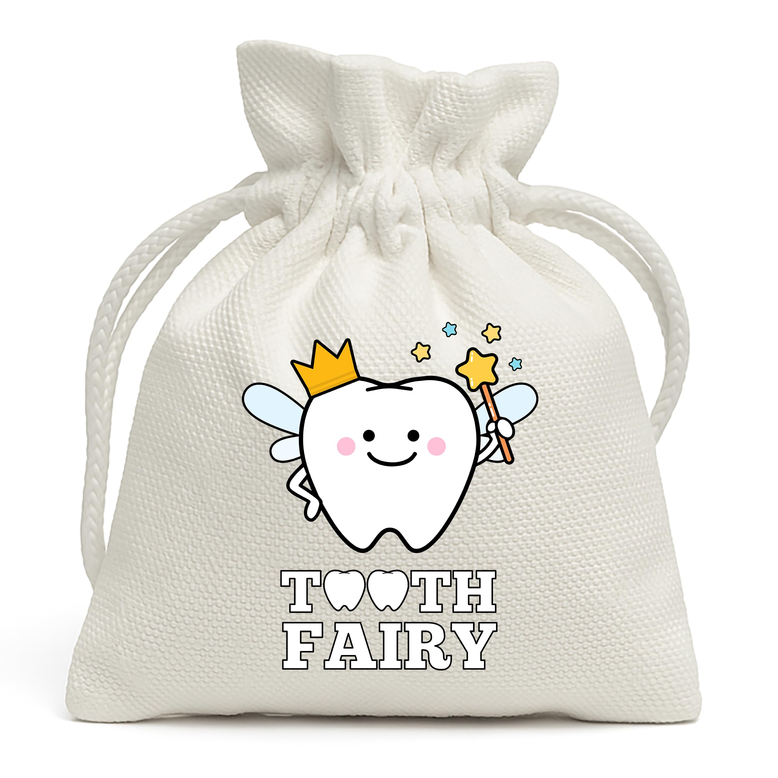 Personalised Tooth Fairy Bag - Custom Name Keepsake for Lost Teeth - Tooth Fairy Gift for Boys & Girls - Drawstring Pouch (Magical, White)