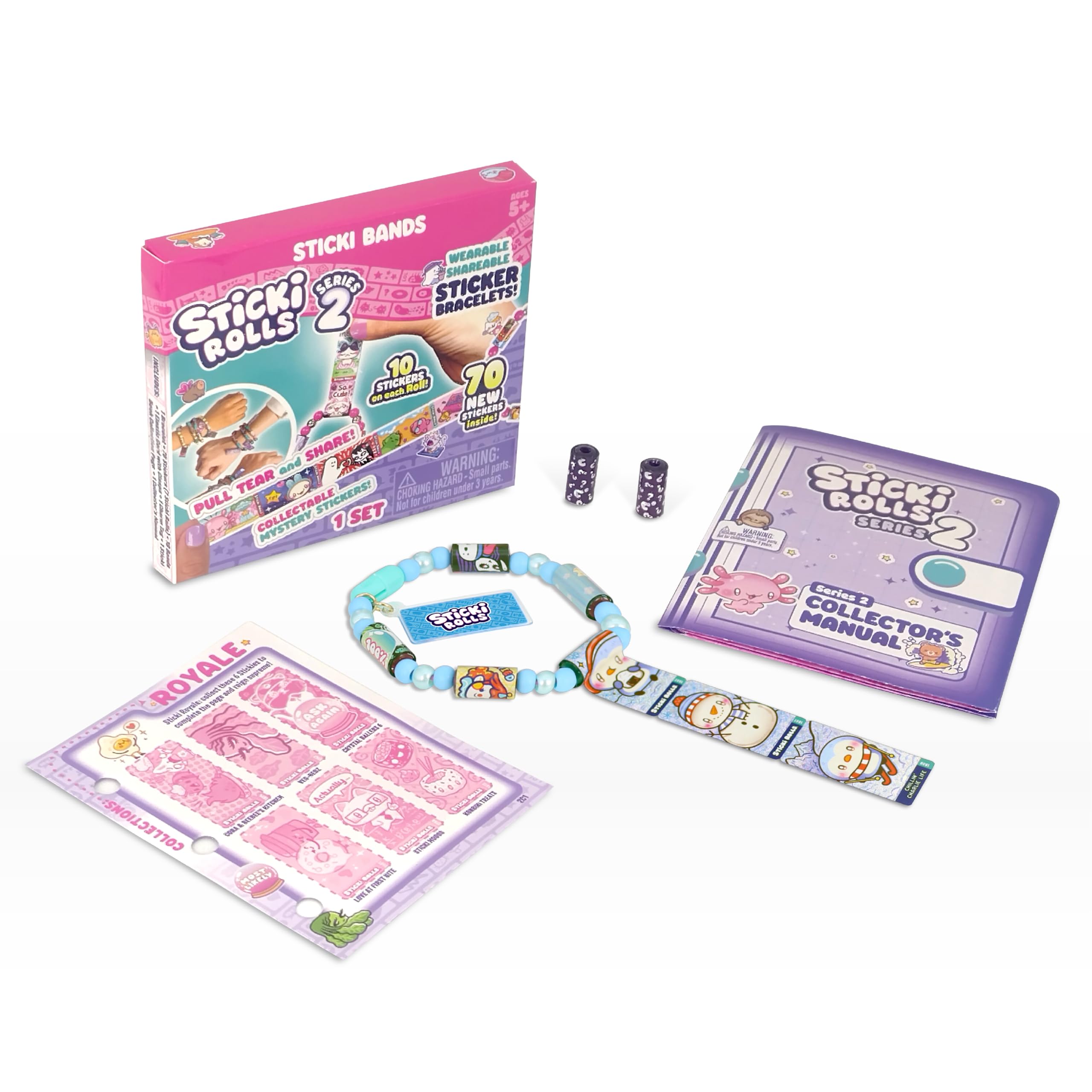 STICKI ROLLS Sticki Bands - The Original Wearable Shareable Sticker Bracelet | Includes 70 Mini Stickers | 2 Mystery Reveal Sticki Rolls | Over 1000 Sticker Designs to Collect! (Series 2 - Blue)