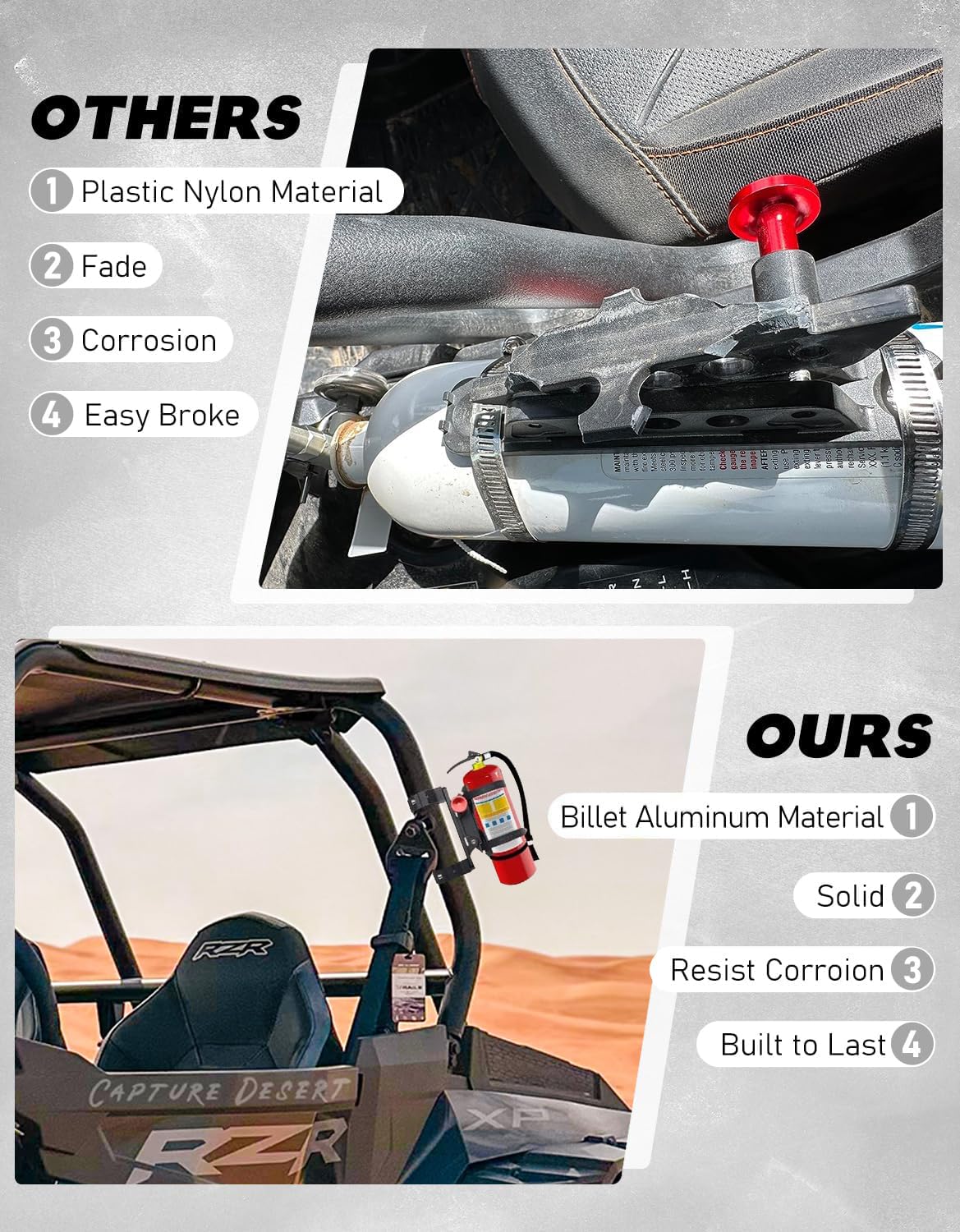 Soportes para extintor de incendios de barra antivuelco, soporte de extintor UTV de liberación rápida de aluminio compatible con Can Am X3, Polaris RZR Ranger 1000