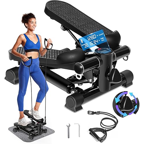 TOPMAJOR Steppers for Exercise at Home with 330 lbs Weight Capacity, Resistance Bands & Non-Slip Mat for Full Body Workout, Adjustable Height Hydraulic Stepper with LCD to Monitor Steps & Time