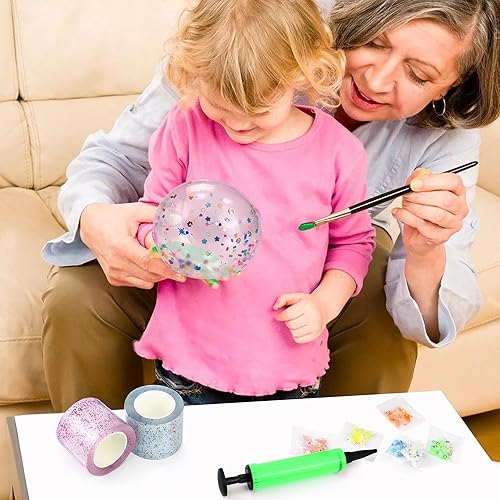 Miniatura 6 de Nobgum Kit de cinta de nano burbujas, kit de nanoTape Squishy con 10 pajillas, purpurina e inflador, cinta de globo de doble cara para niños,