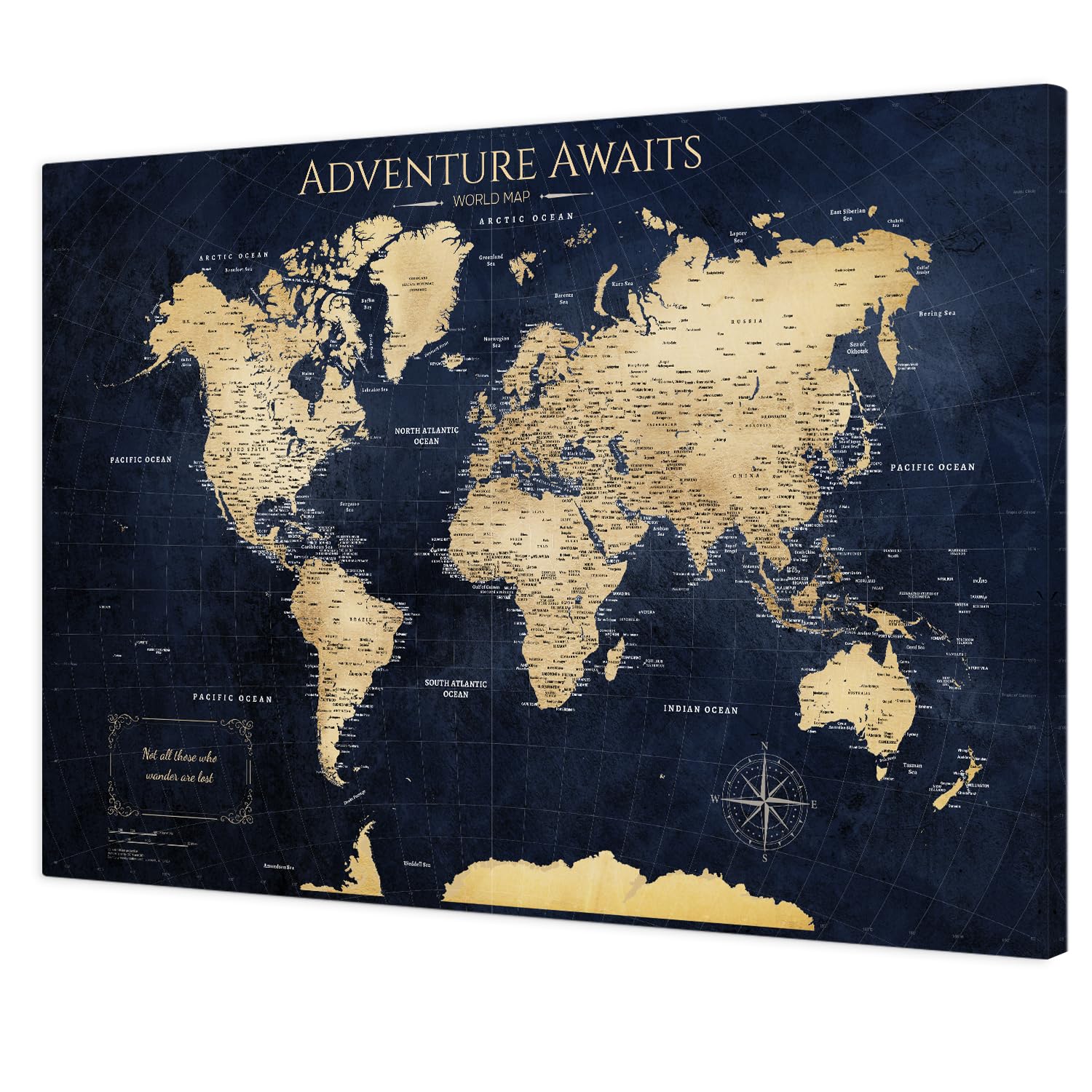 IPIC Vintage Teal World Travel Map with Pins, World Map Pin Board, 24x16 in