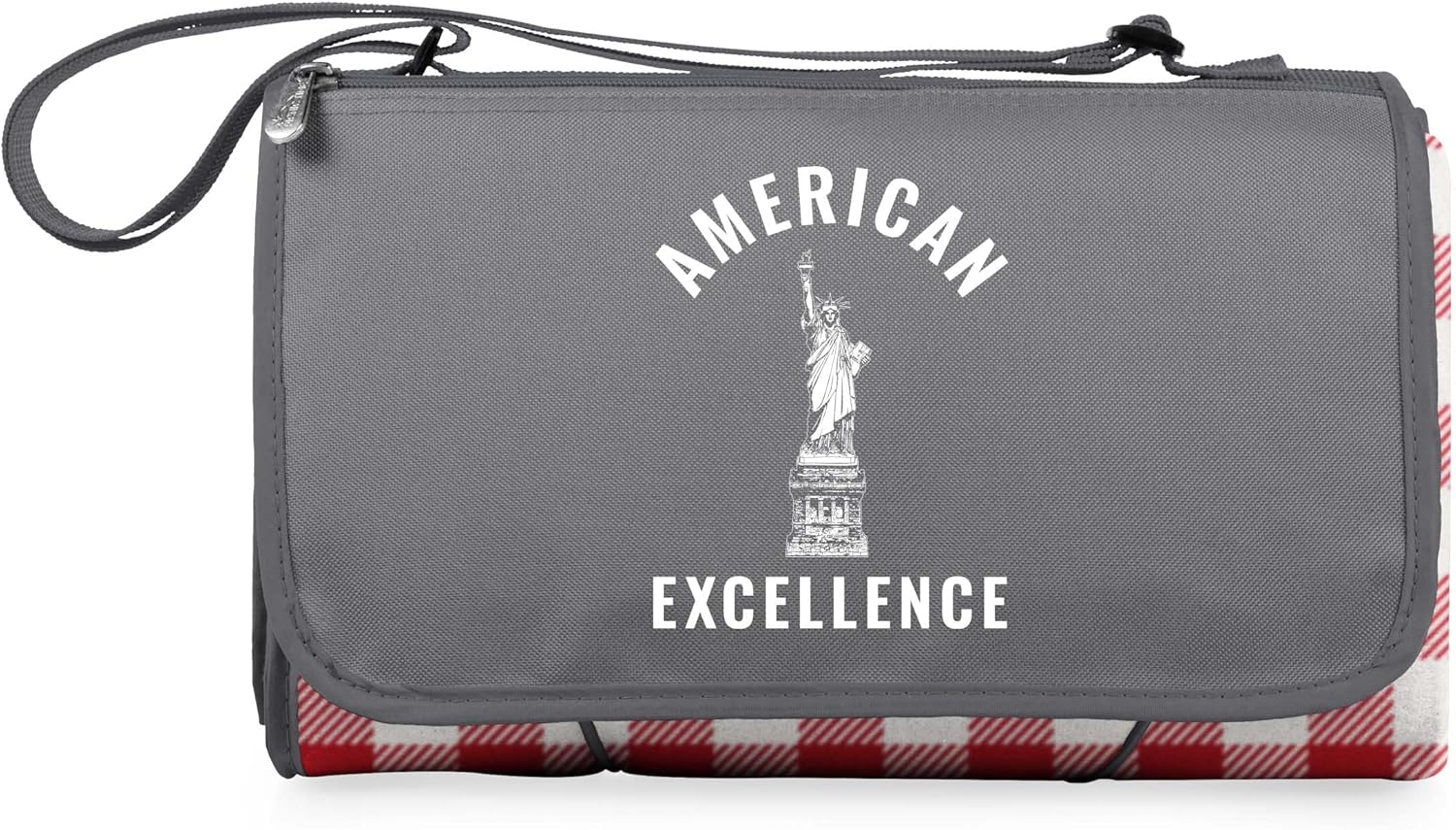Picnic TIME America250 Blanket Tote XL Outdoor Picnic Blanket, Extra Large Beach and Camping Blanket with Carry Tote and Pocket, Water Resistant Backing, (Red Check)