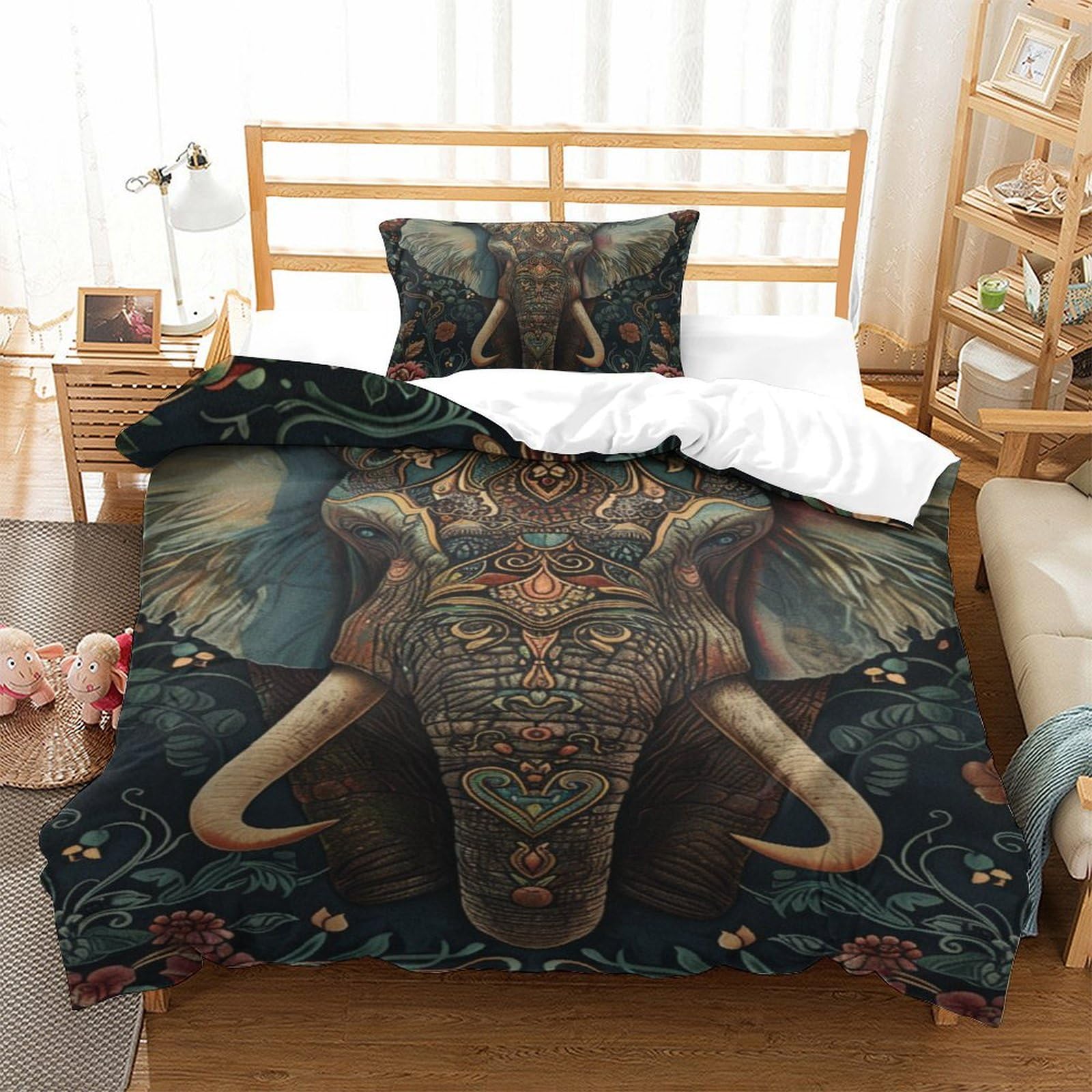 Housse de couette douce motif éléphant 3D parure de lit moderne