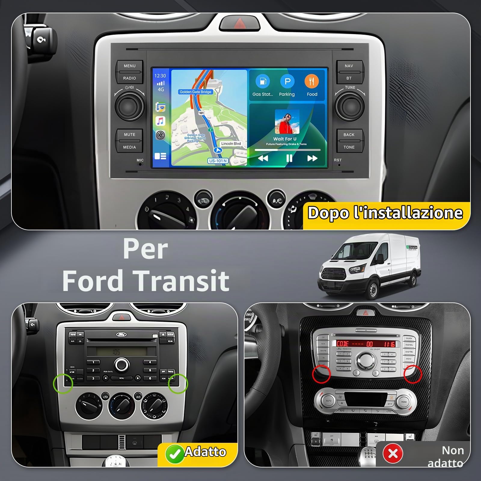 Inefala 4G+64G Autoradio Android 15 per Ford Transit Fiesta Focus Galaxy