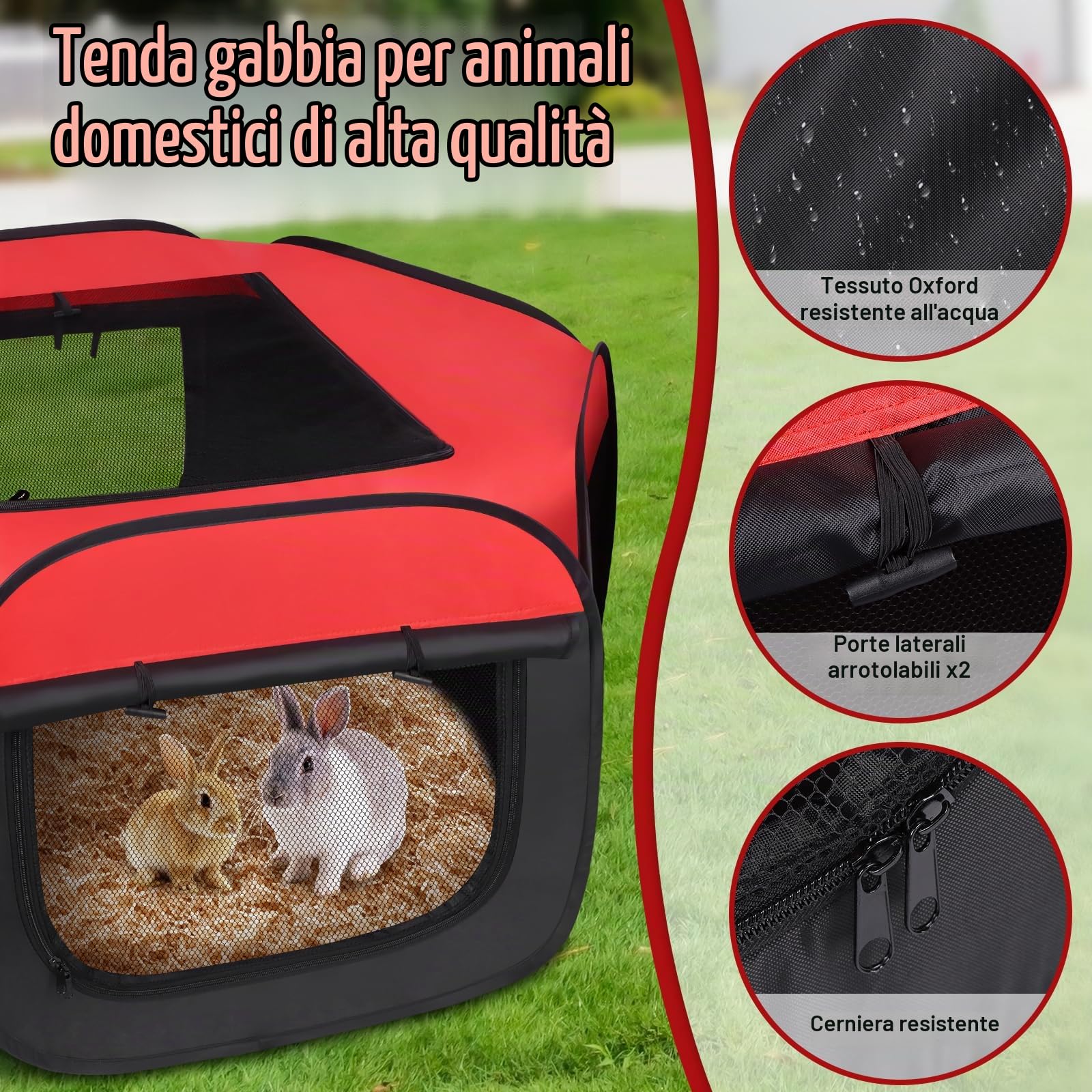Scatola per Allevamento Pulcini, 2 Recinti Rimovibili per Piccoli Animali, gabbia per animali domestici con copertura e cerniere, recinzione portatile idrorepellente per interni & esterni