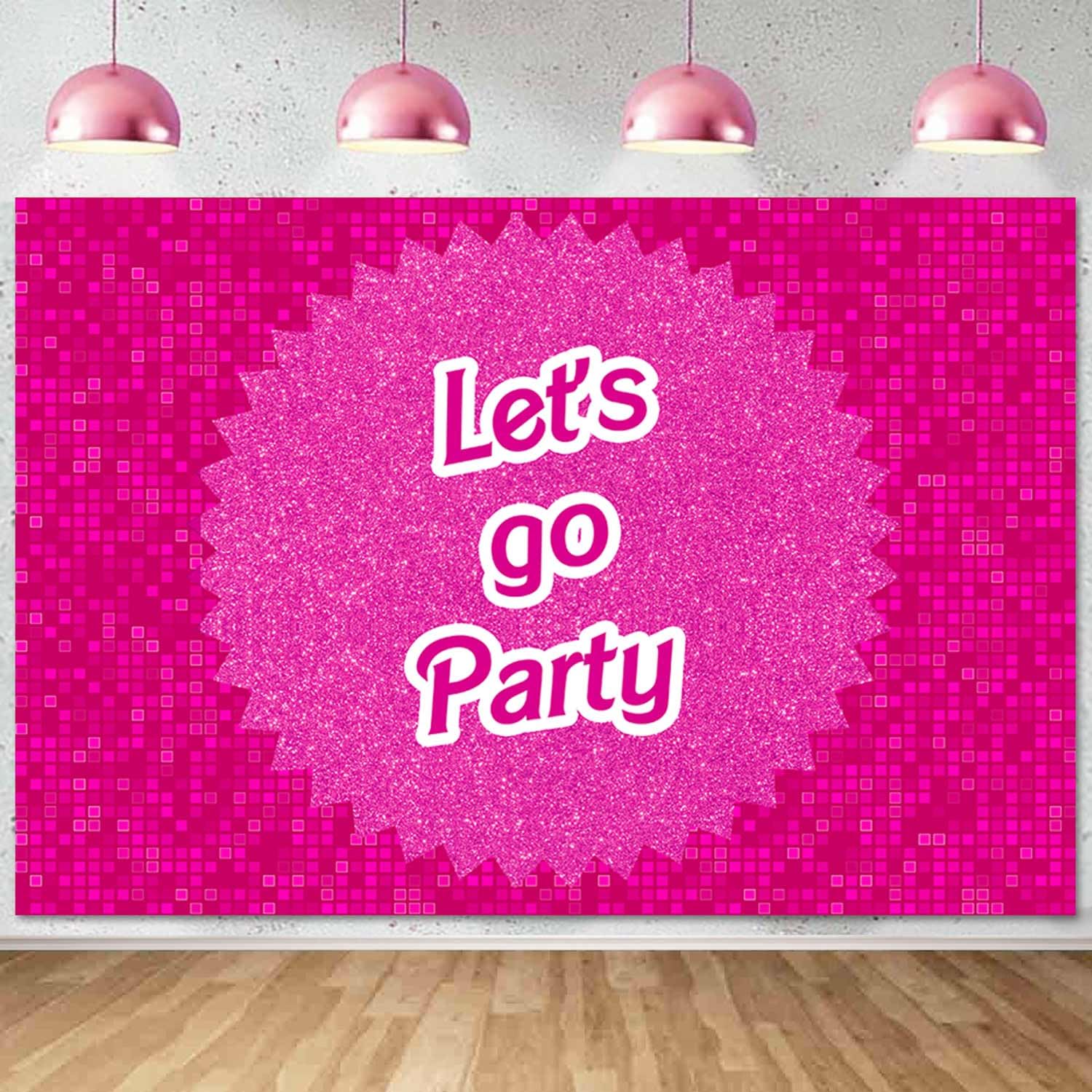 Ayayiya Pink Let's Go Party Backdrop Glamour Princess Girl Lady Birthday Party Decorations Banner Kids Glitter Pink Movie Theme Photography Background