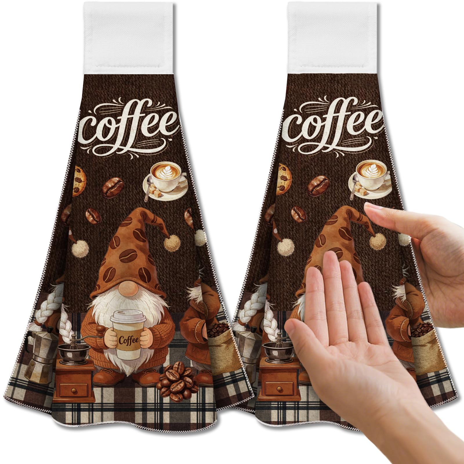 CUTHOLLOW 2 Pcs Coffee Gnomes Hanging Kitchen Towels with Loop
