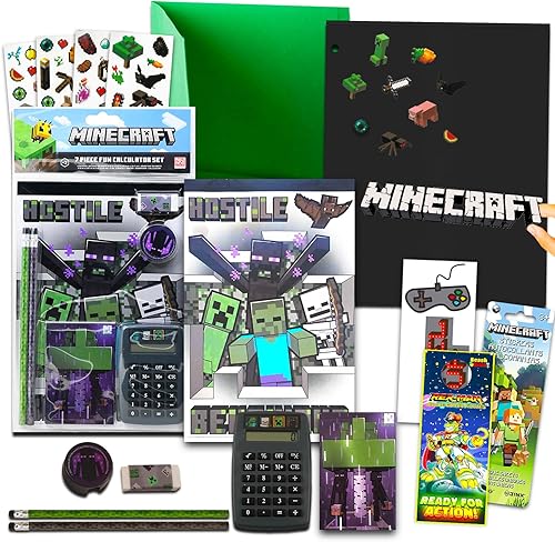 Minecraft Paquete económico de suministros escolares, paquete de 9 piezas con carpetas, cuadernos y calcomanías Minecraft para niños y niñas |