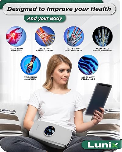 Miniatura 31 de Lunix LX7 - Masajeador eléctrico de manos con pantalla táctil con compresión y calor, terapia de puntos de presión para artritis, alivio del dolor