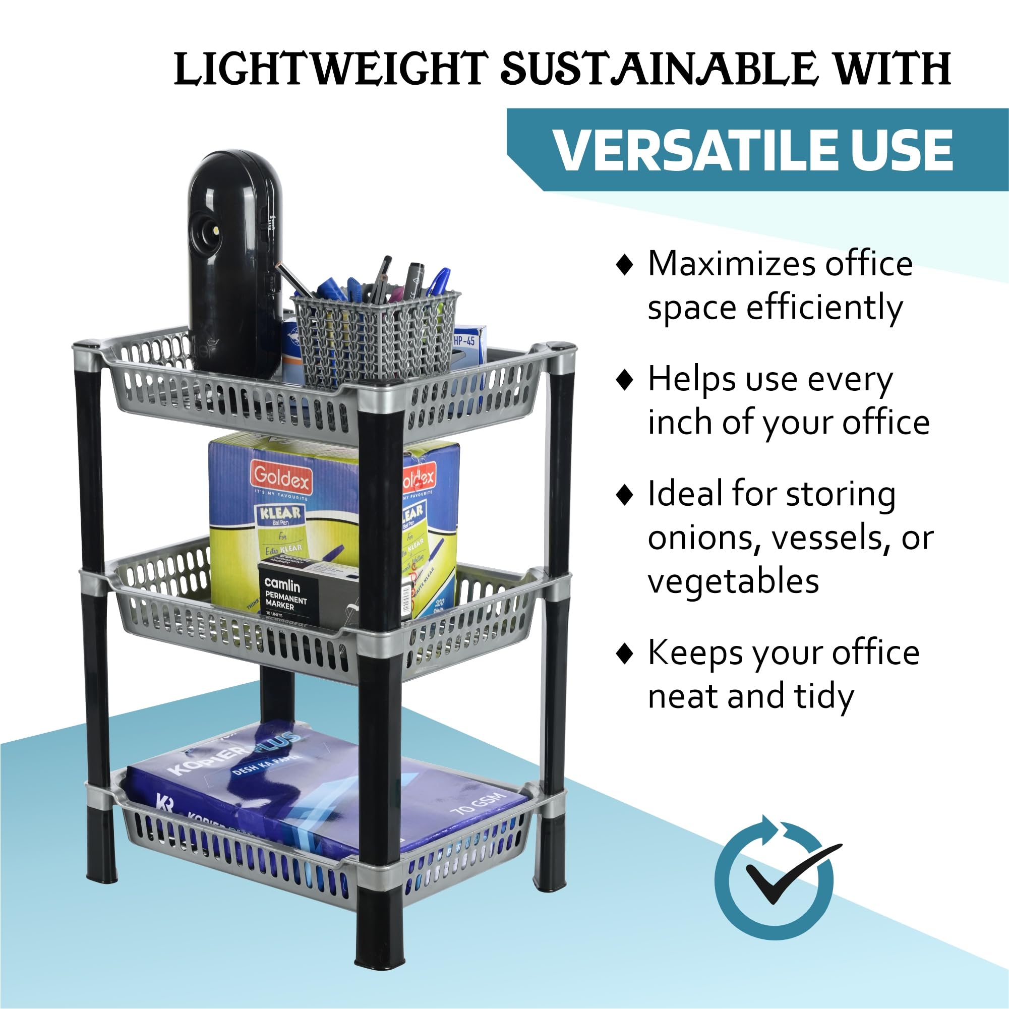 Urbane Home Pack of 5 Multipurpose Racks for Storage | 3-Tier Kids Toy Organizer/Under Wash Basin & Office Storage Cabinet & Shelves | Silver 4